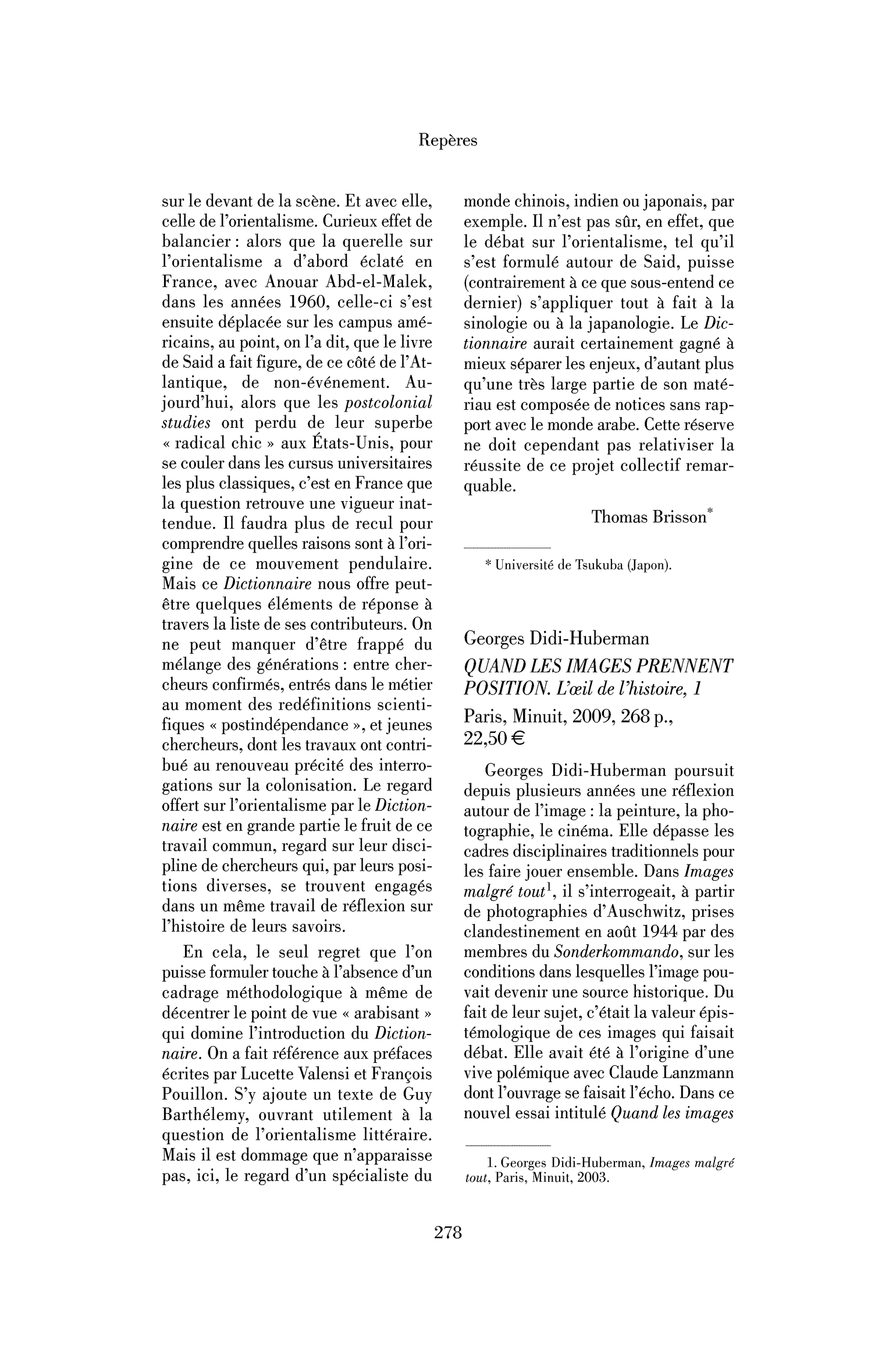 Georges Didi-Huberman : Quand les images prennent position. L’œil de l’histoire, 1