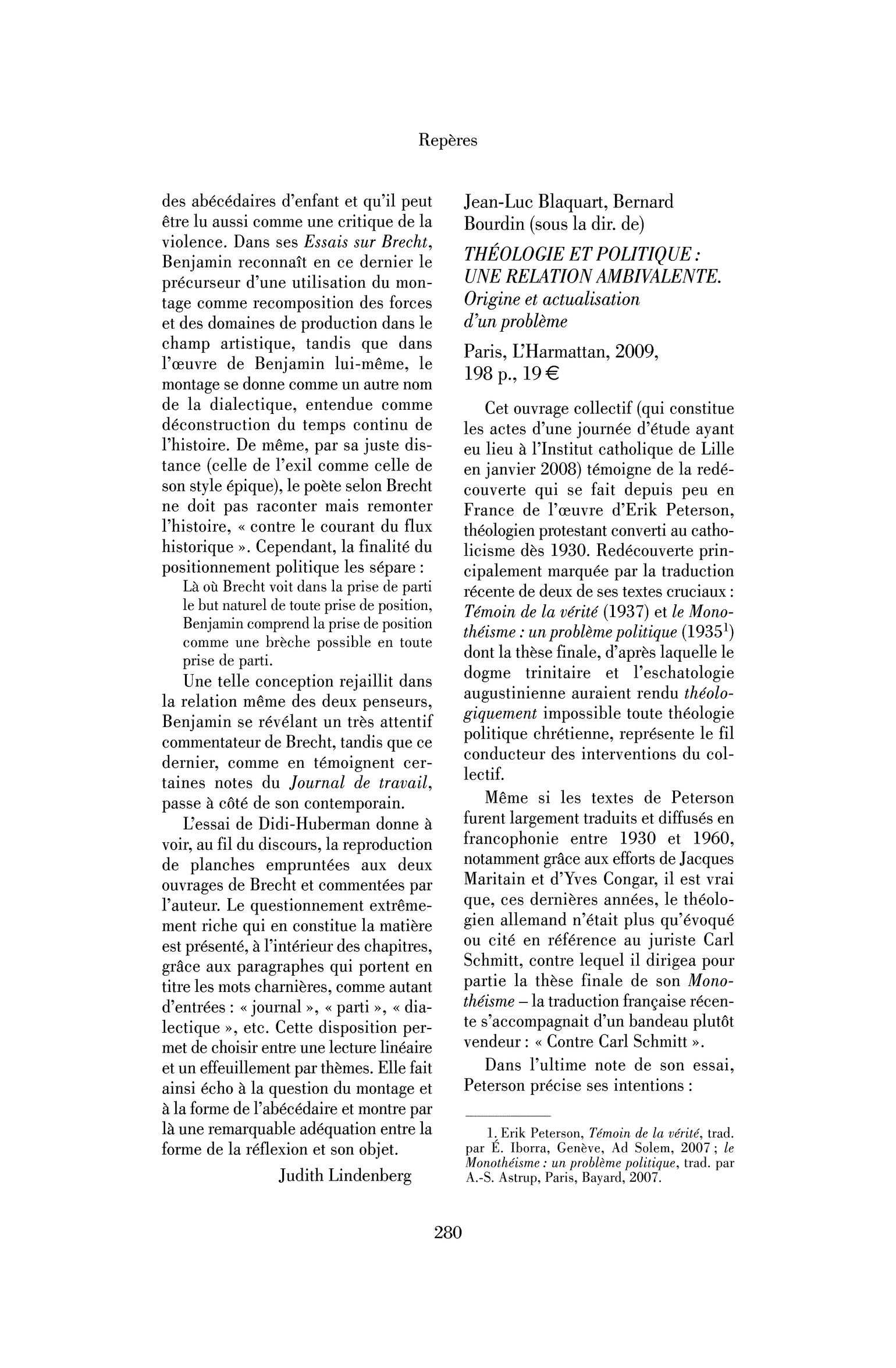 Jean-Luc Blaquart, Bernard Bourdin (sous la dir. de) : Théologie et politique : une relation ambivalente. Origine et actualisation d’un problème