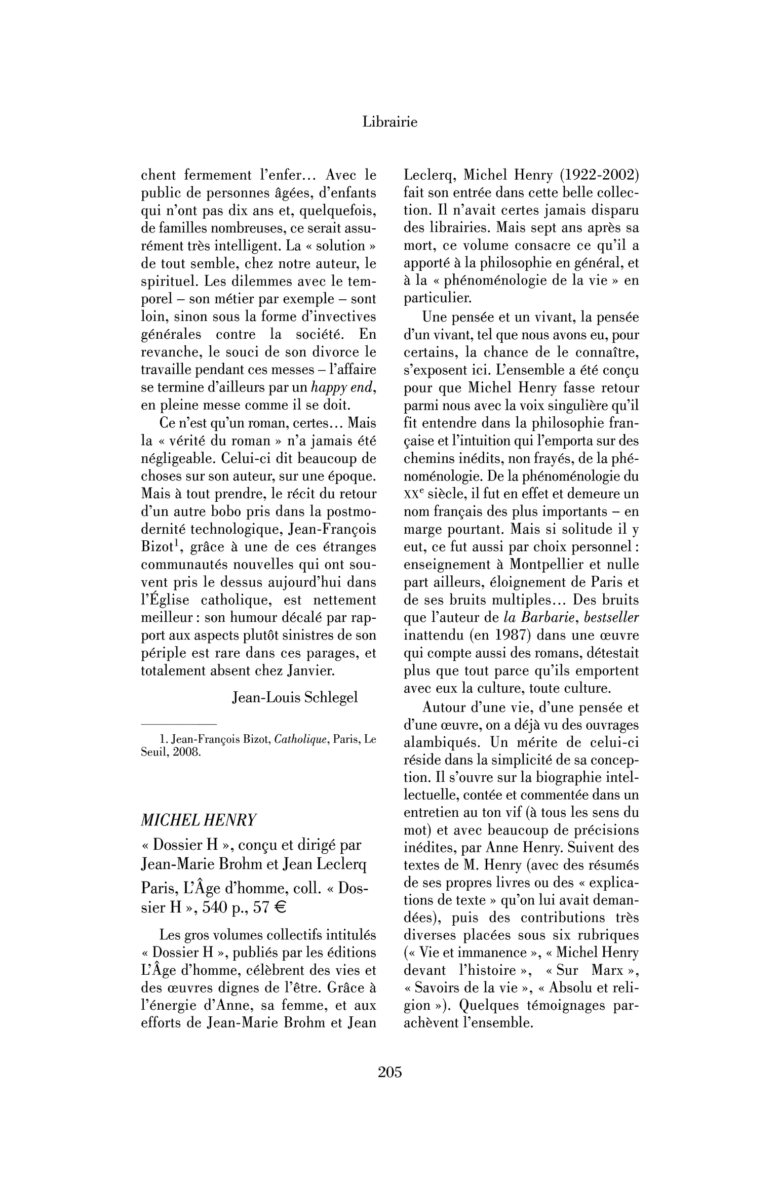 Michel Henry. « Dossier H », conçu et dirigé par Jean-Marie Brohm et Jean Leclerq