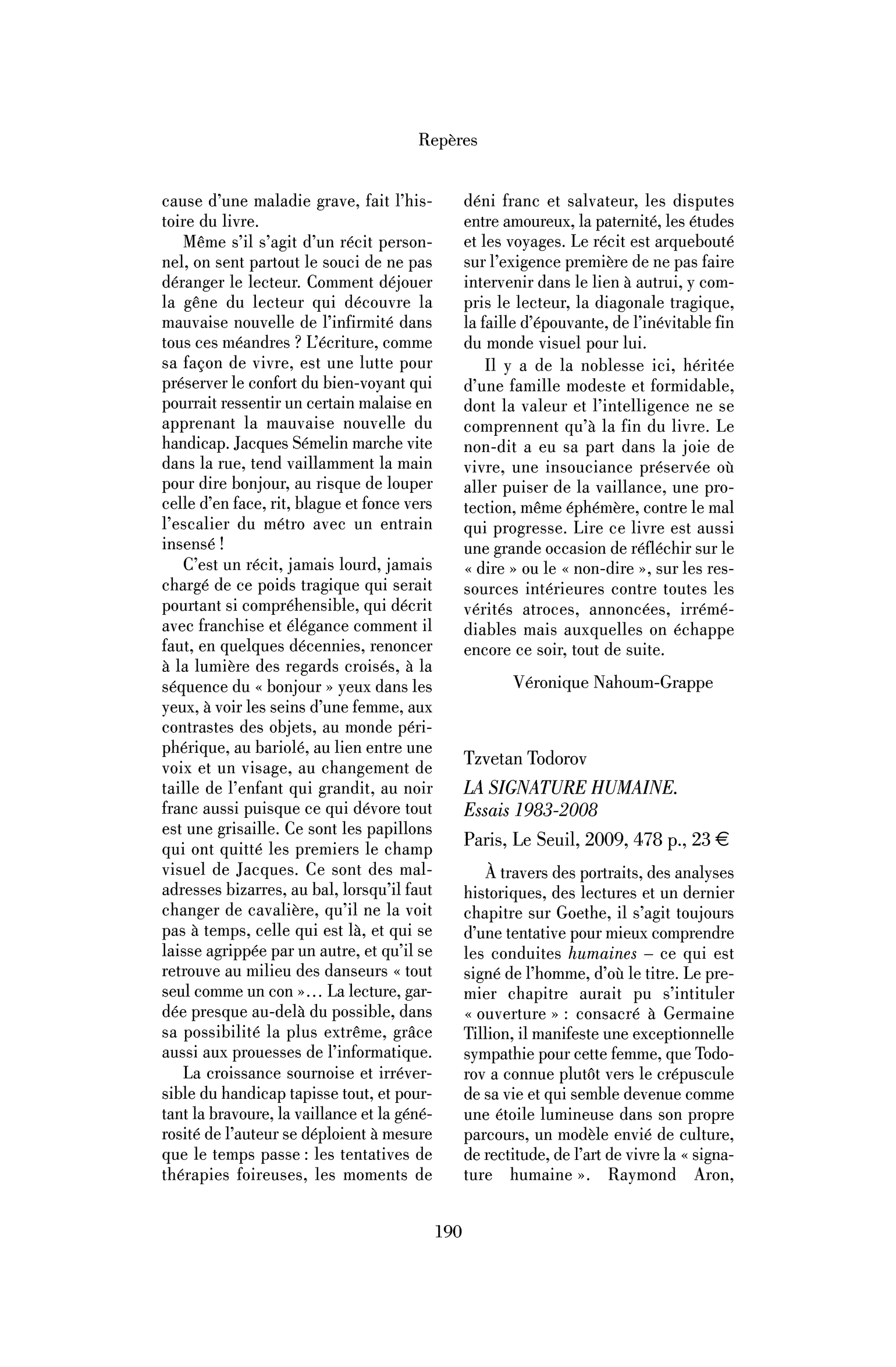 Tzvetan Todorov: la Signature humaine. Essais 1983-2008