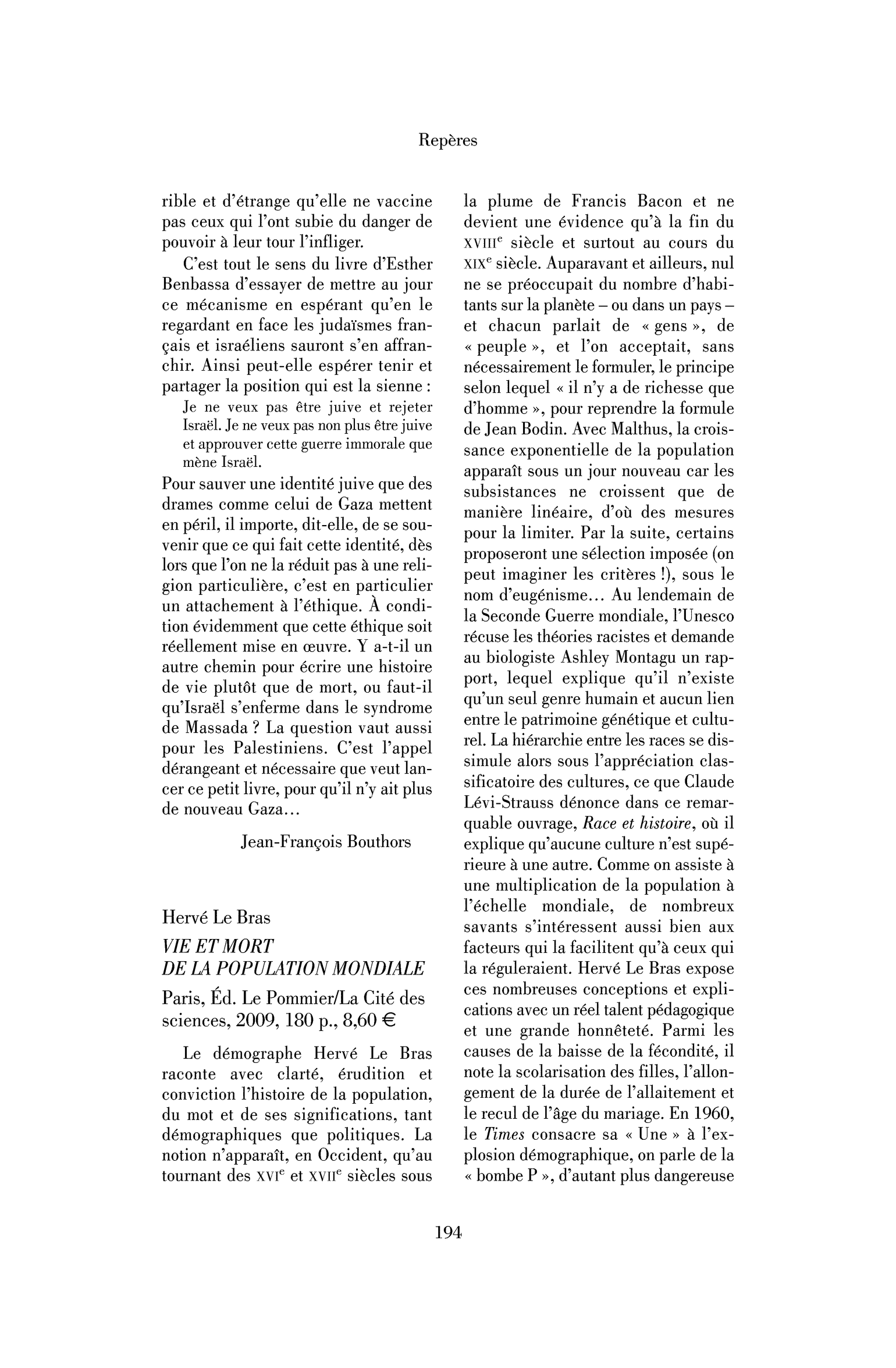 Hervé Le Bras: Vie et mort de la population mondiale