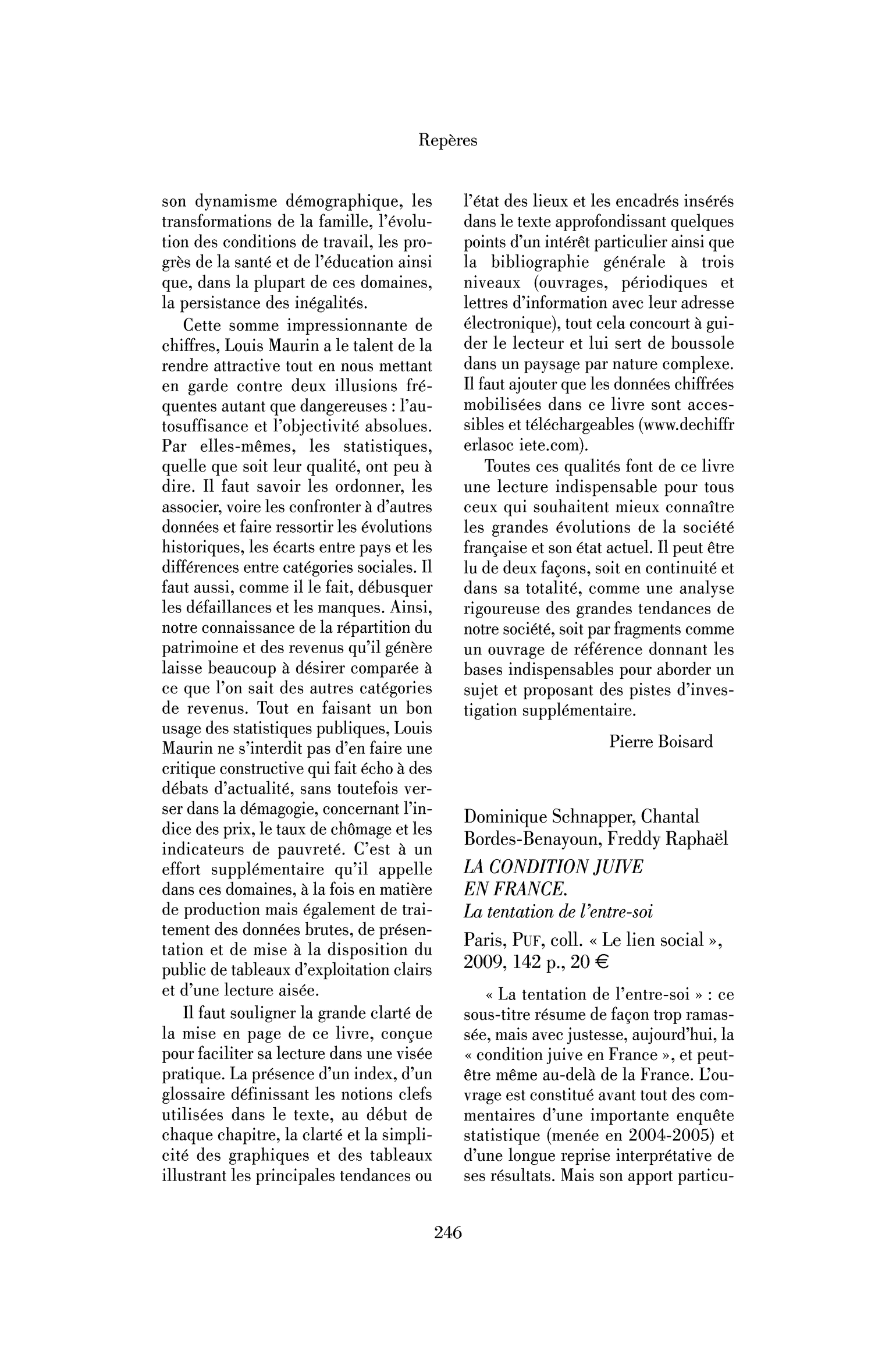 Schnapper Dominique, Bordes-Benayoun Chantal, Raphaël Freddy : la Condition juive en France. La tentation de l’entre-soi