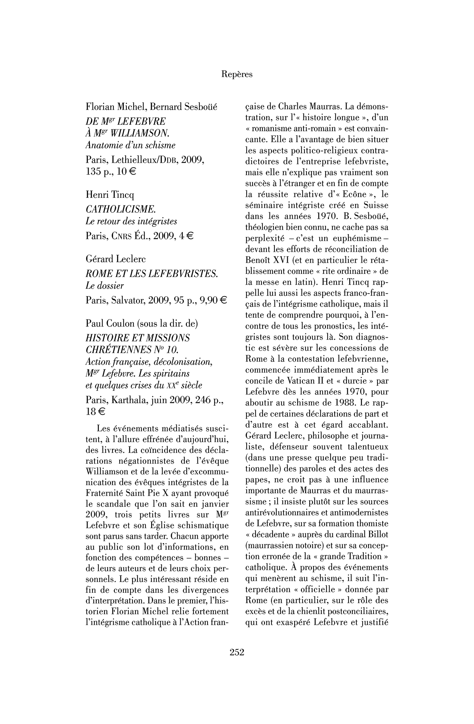 Gérard Leclerc : Rome et les Lefebvristes. Le dossier