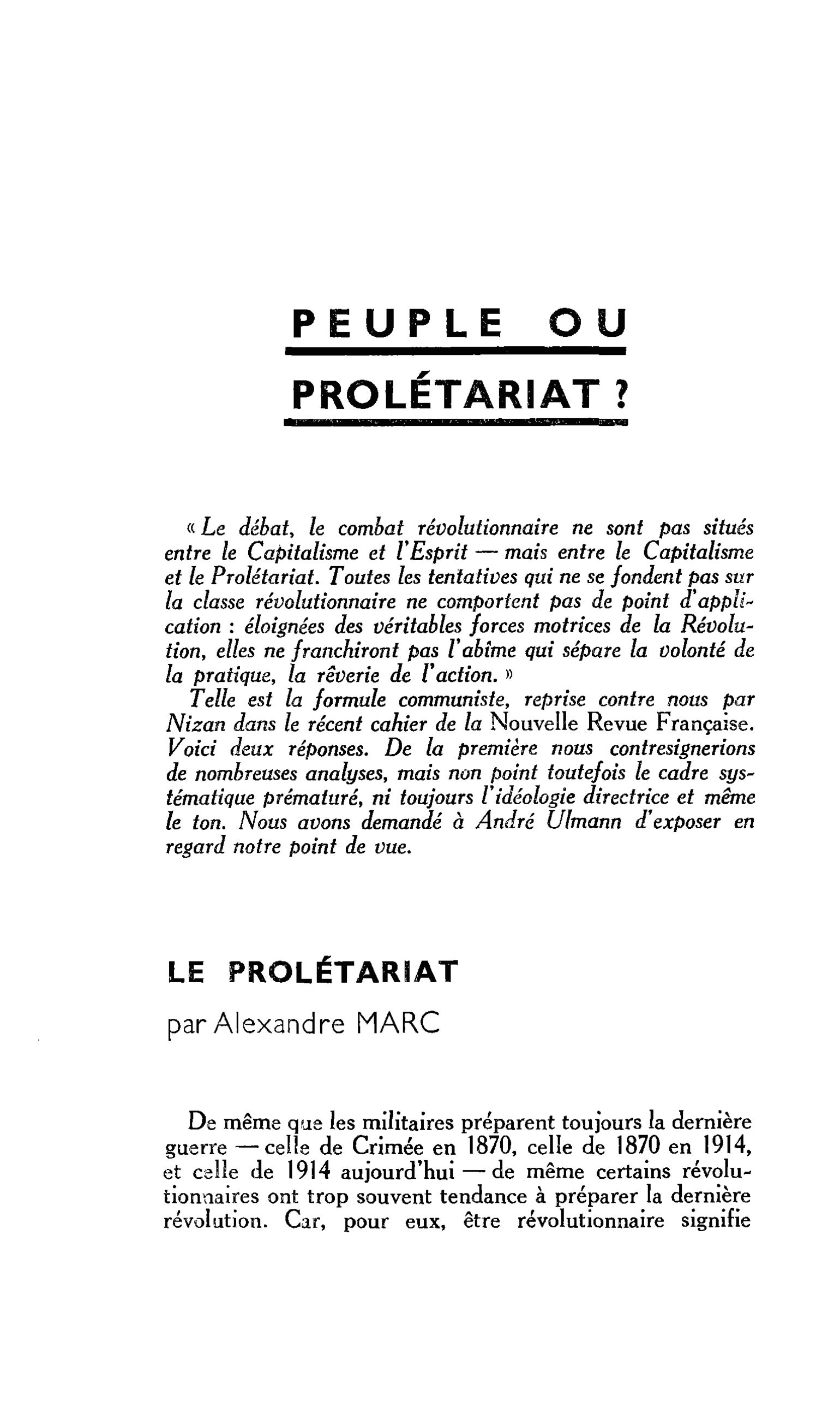 PEUPLE OU PROLÉTARIAT ?