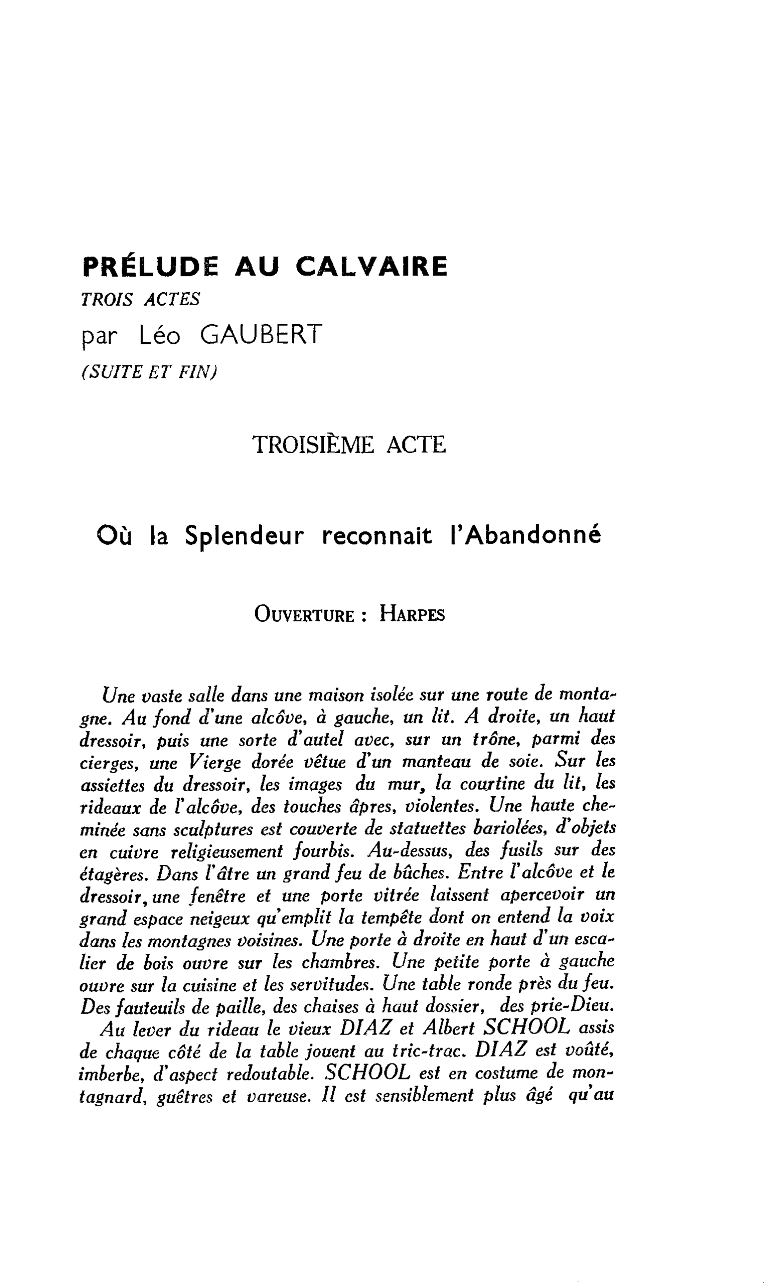 PRÉLUDE AU CALVAIRE TROIS ACTES