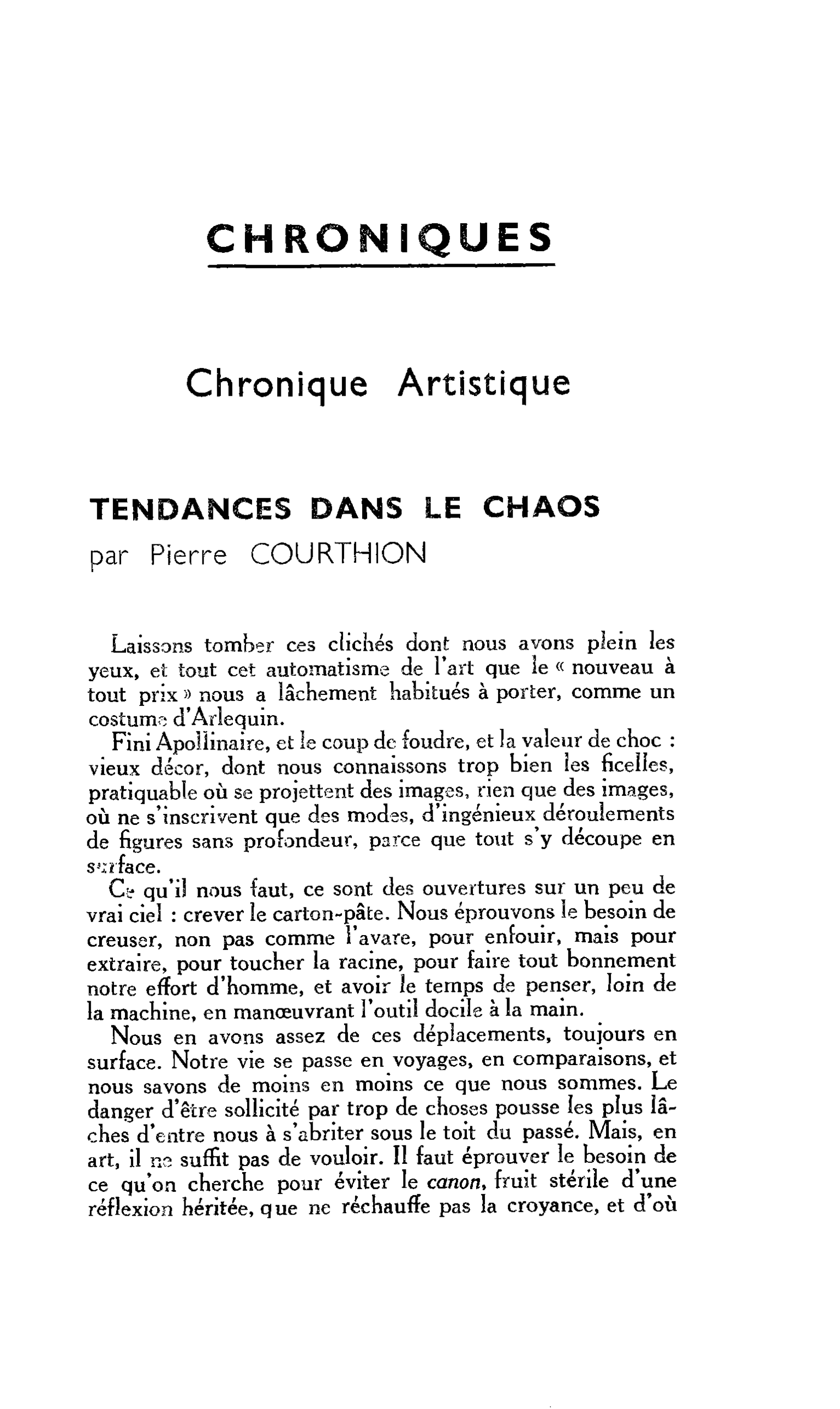 TENDANCES DANS LE CHAOS