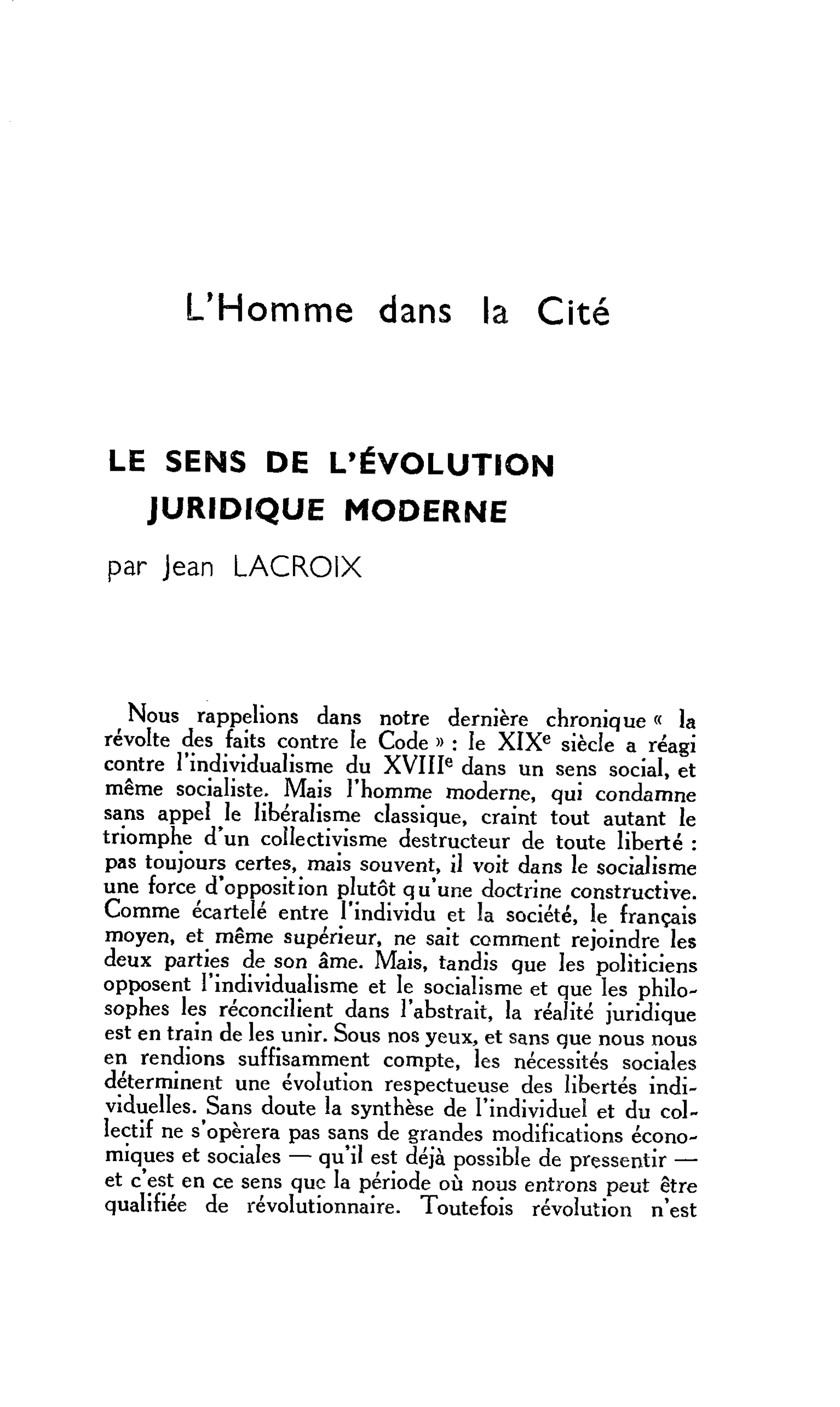 Le sens de l’évolution juridique moderne