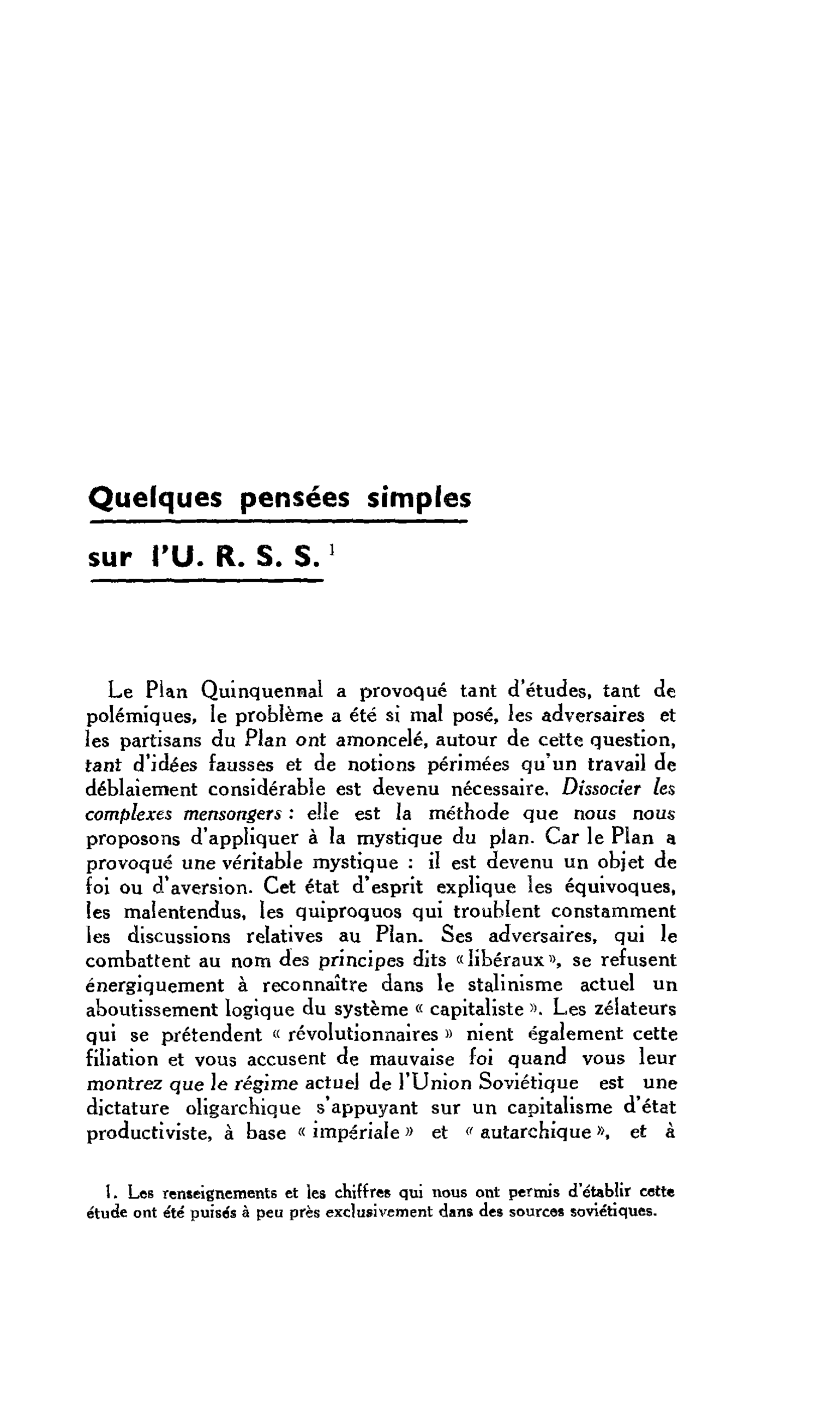 Quelques pensées simples sur l’U. R. S. S.