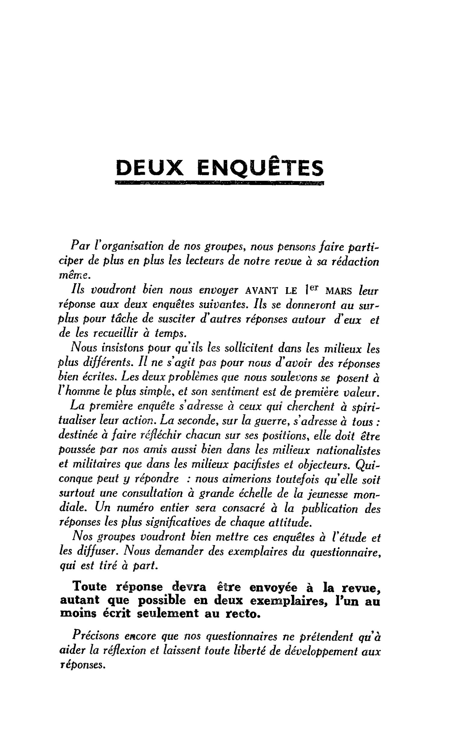 DEUX ENQUÊTES