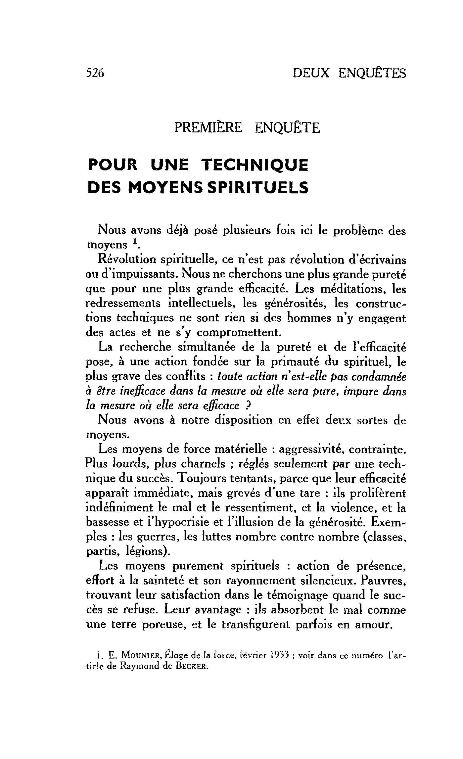 POUR UNE TECHNIQUE DES MOYENS SPIRITUELS