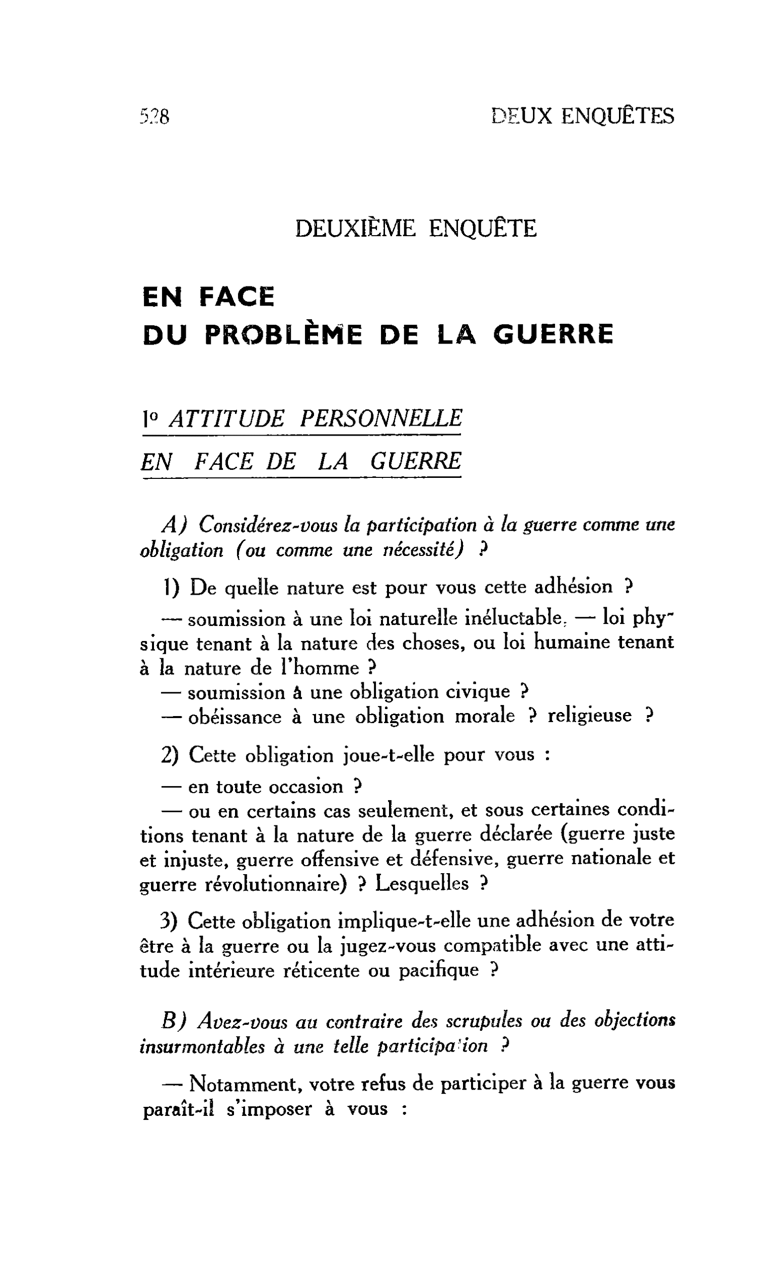 EN FACE DU PROBLÈME DE LA GUERRE