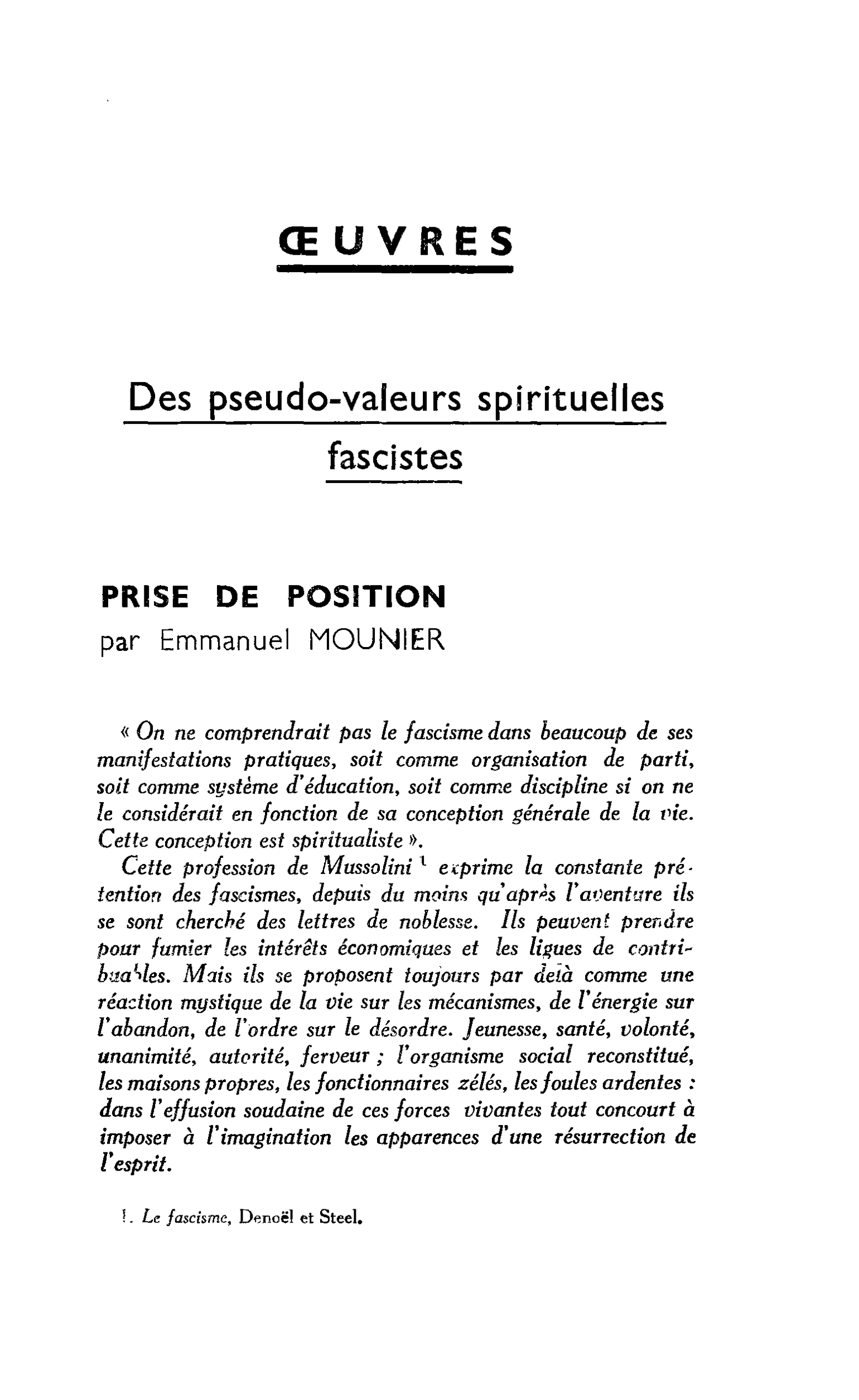 PRISE DE POSITION