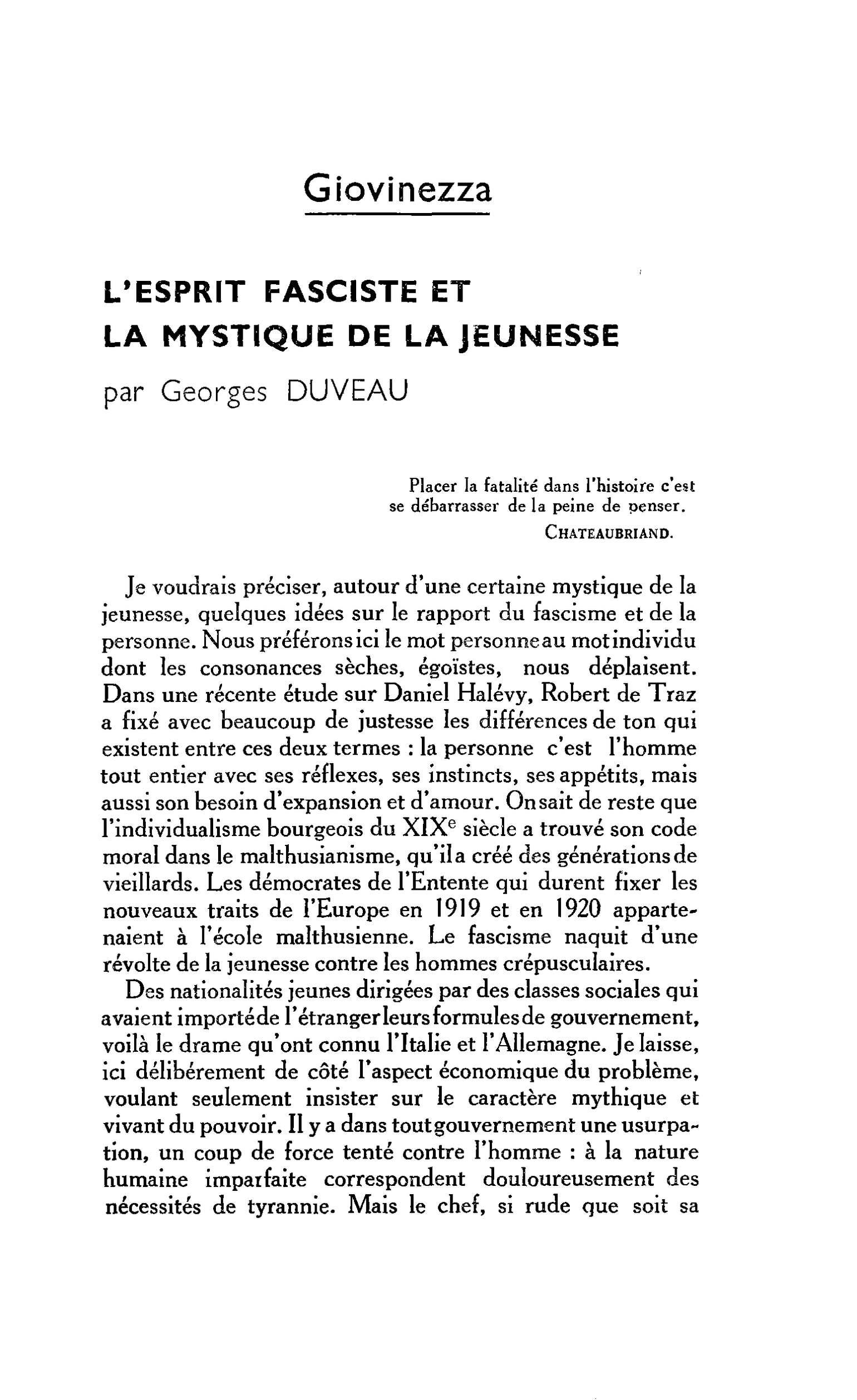 L’ESPRIT FASCISTE ET LA MYSTIQUE DE LA JEUNESSE