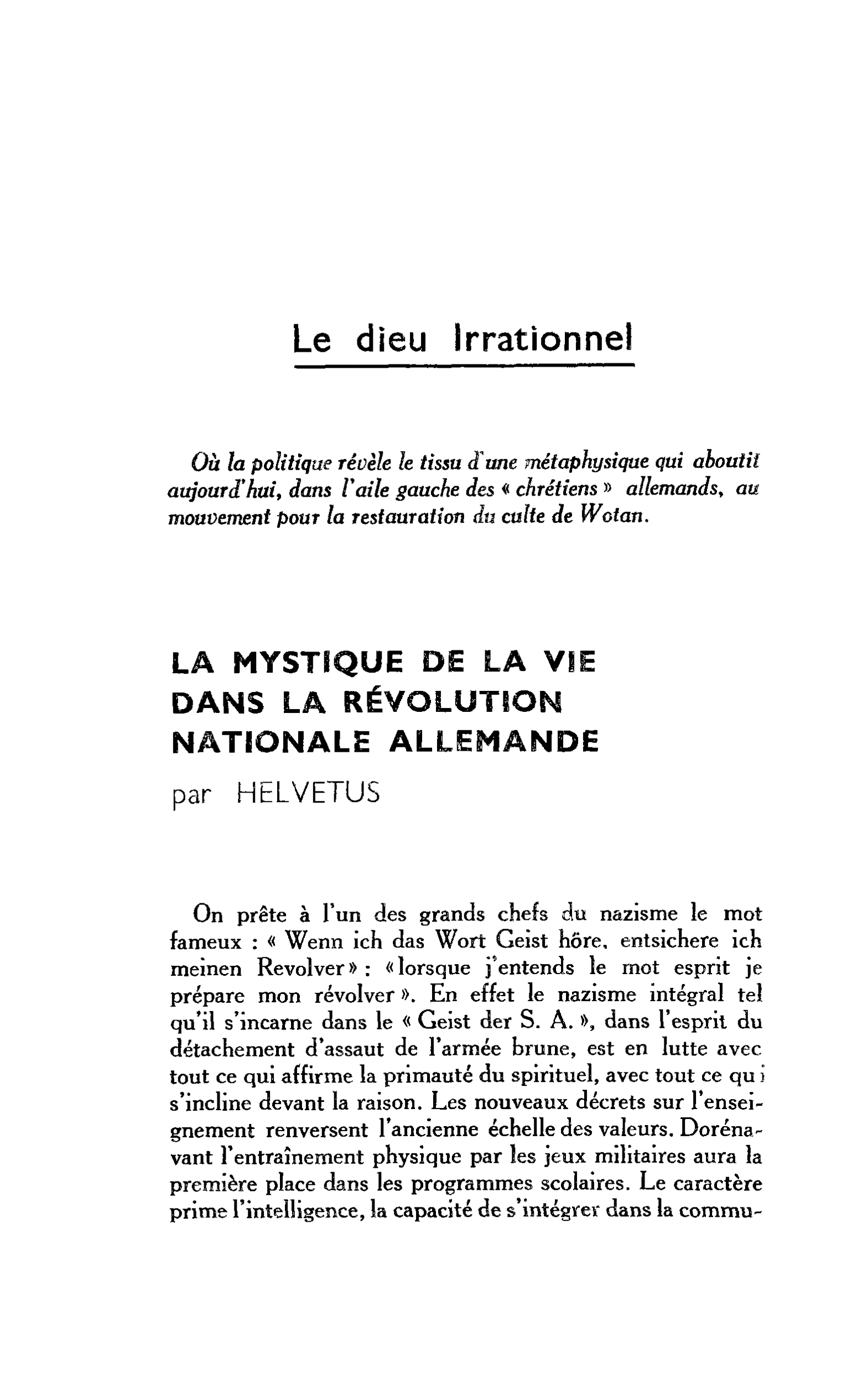 Le dieu Irrationnel