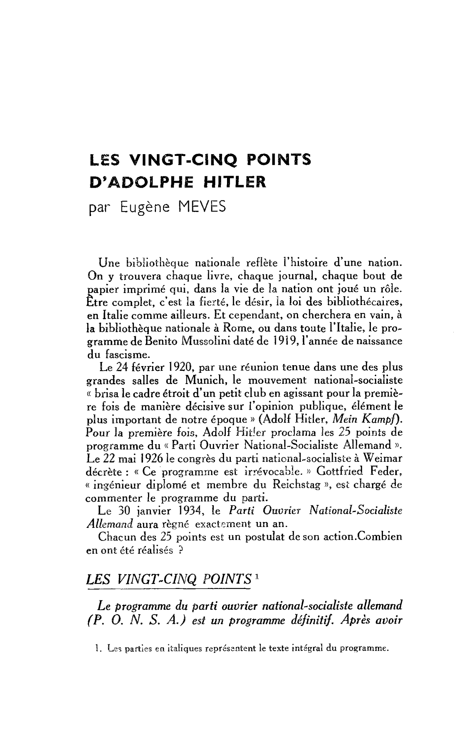 LES VINGT-CINQ POINTS D’ADOLPHE HITLER