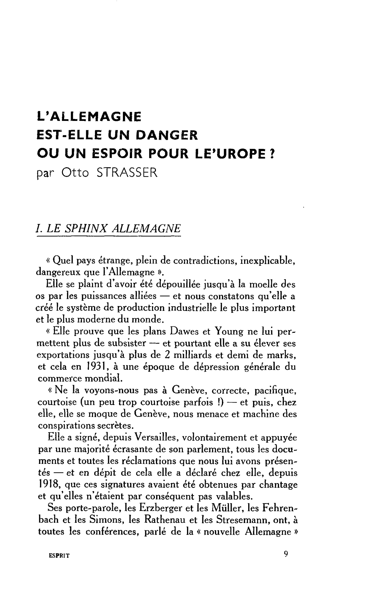 L’ALLEMAGNE EST-ELLE UN DANGER OU UN ESPOIR POUR LE’UROPE ?