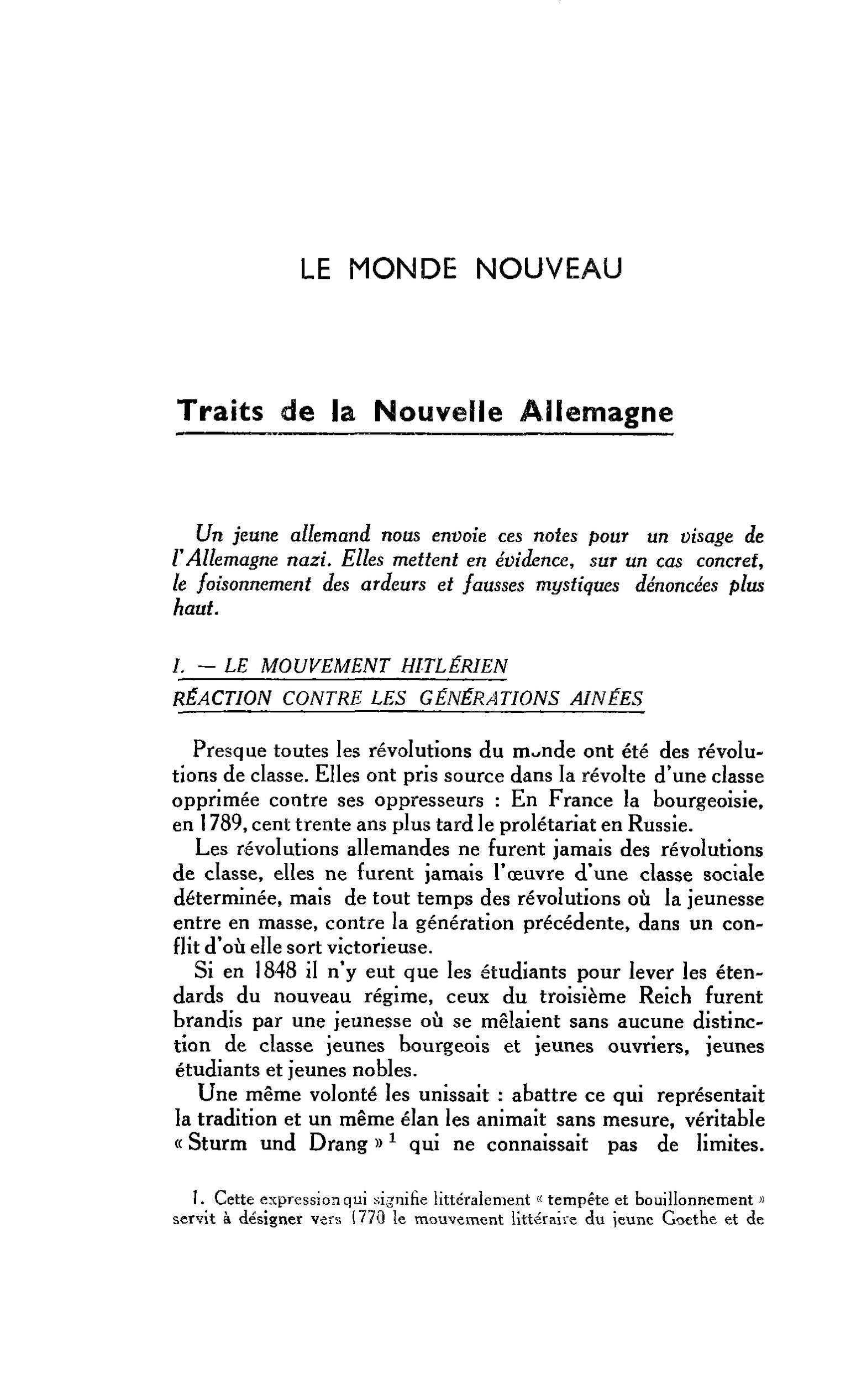 LE MONDE NOUVEAU. Traits de la Nouvelle Allemagne