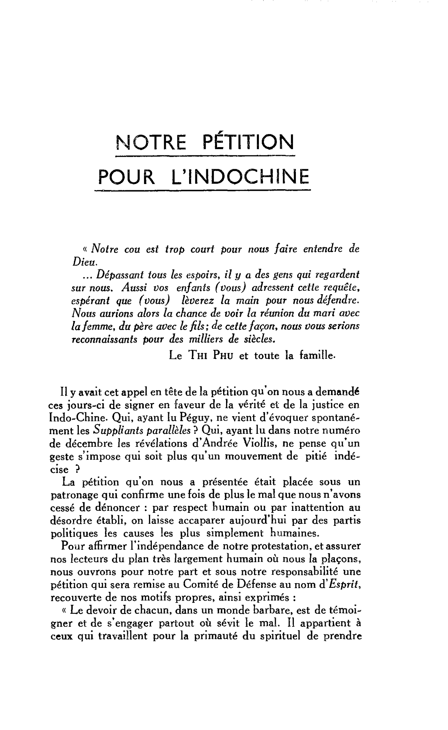 NOTRE PÉTITION POUR L’INDOCHINE