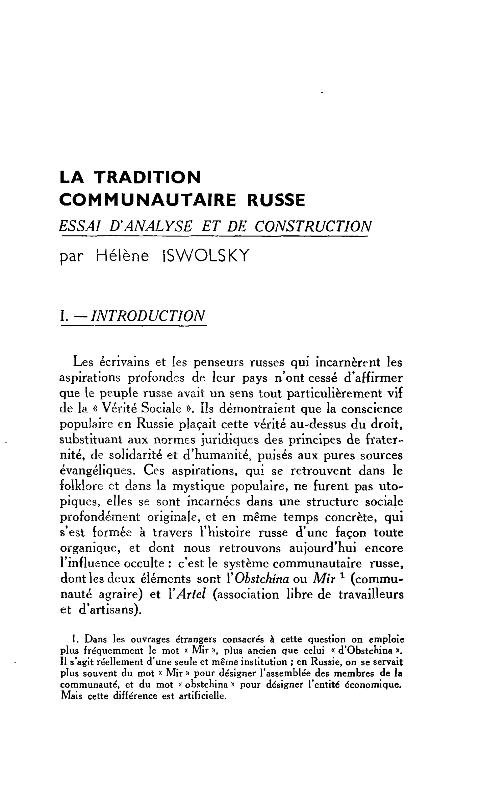 La tradition communautaire russe