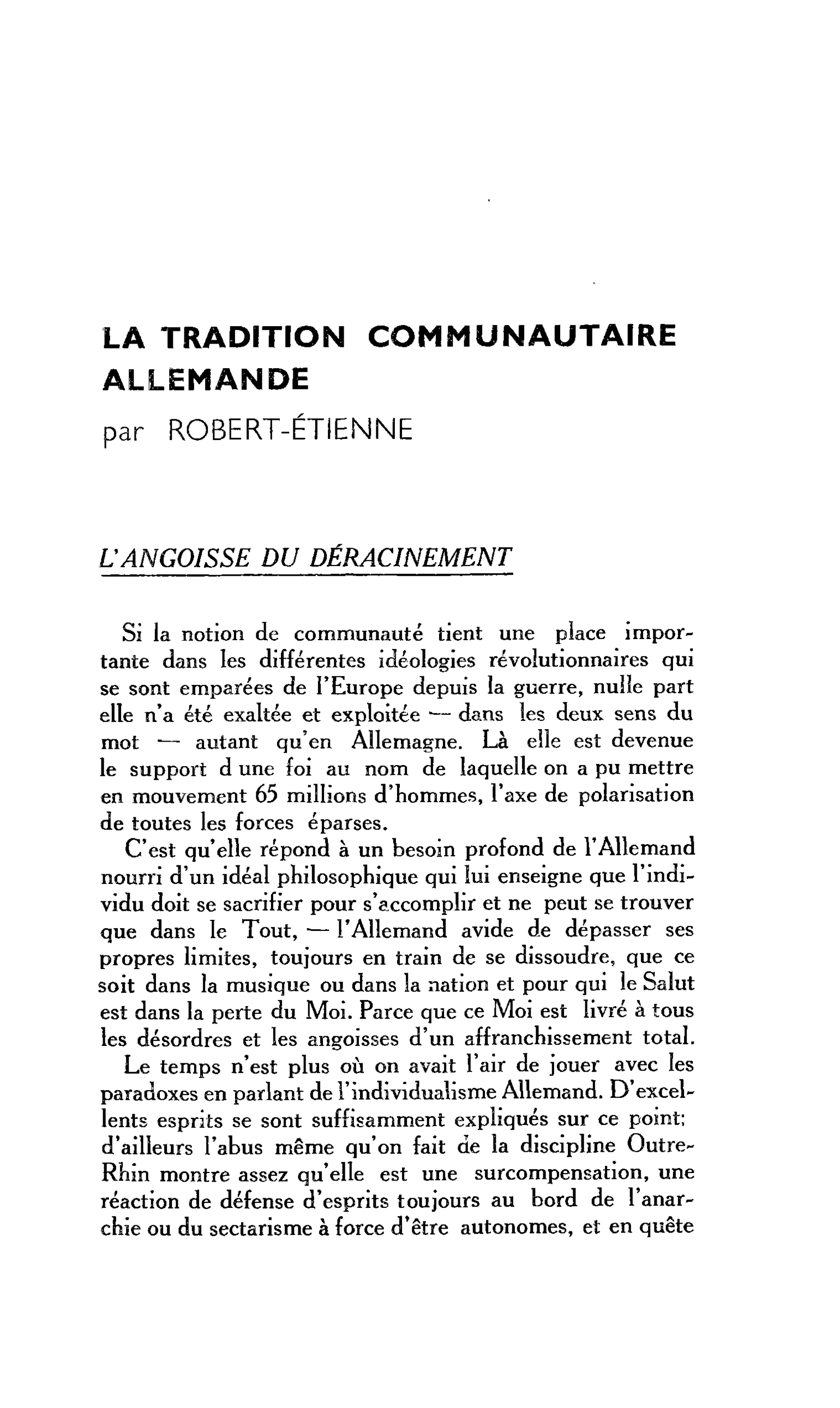 LA TRADITION COMMUNAUTAIRE ALLEMANDE