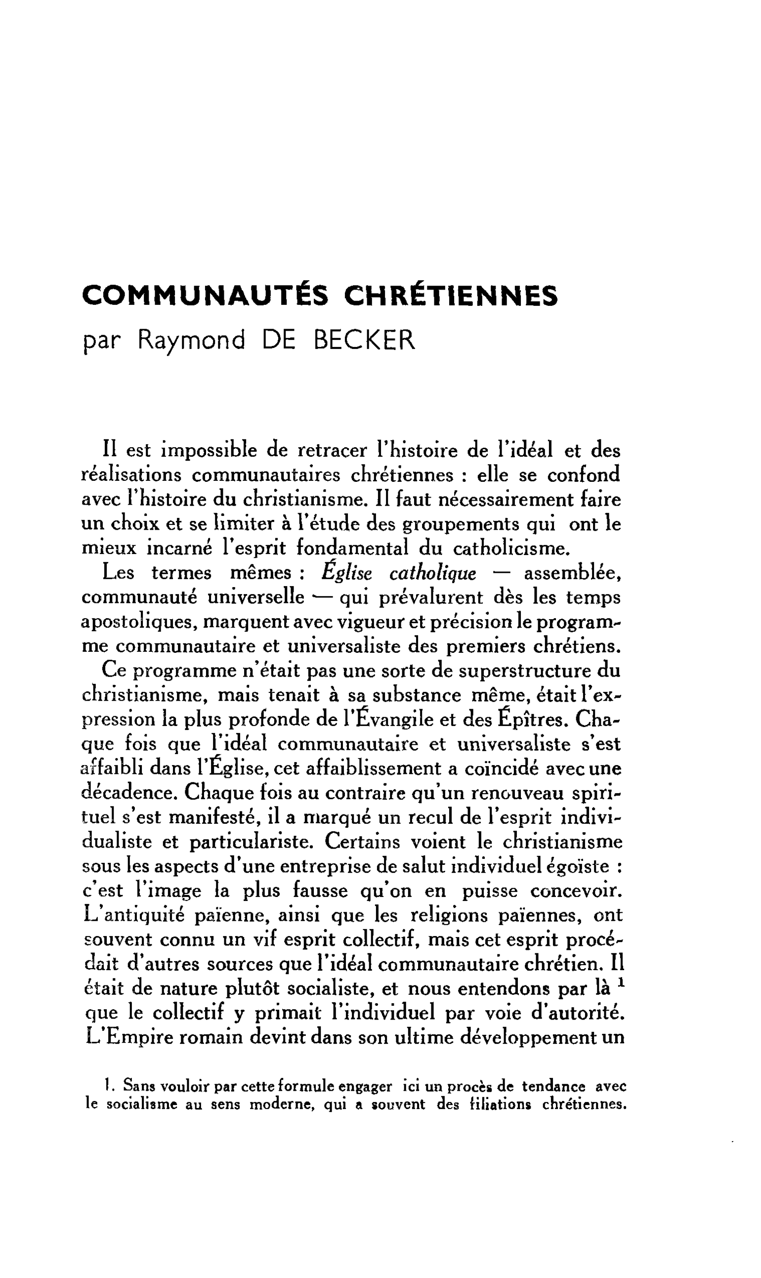 COMMUNAUTÉS CHRÉTIENNES