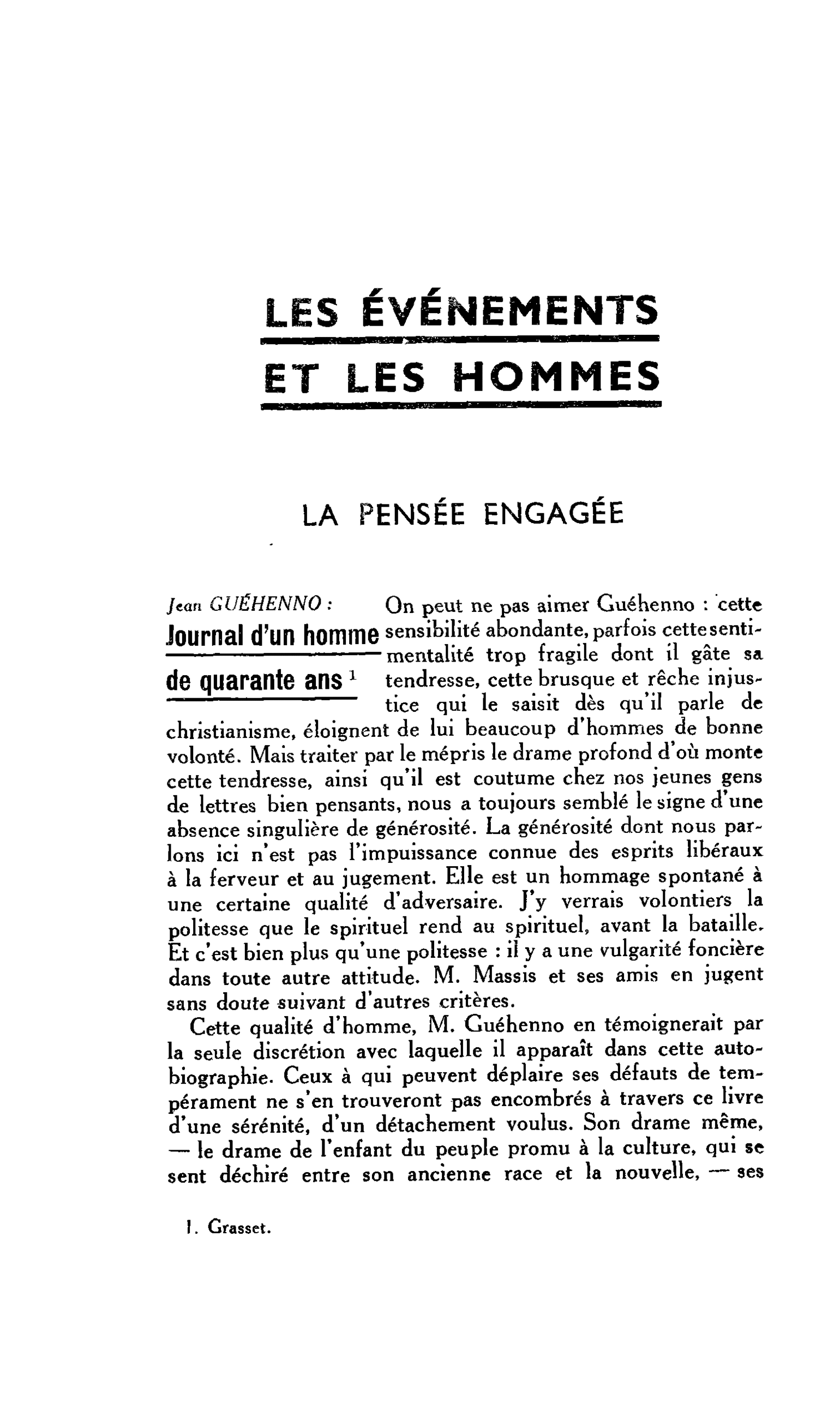 LA PENSÉE ENGAGÉE : Jean GUÉHENNO : Journal d’un homme de quarante ans