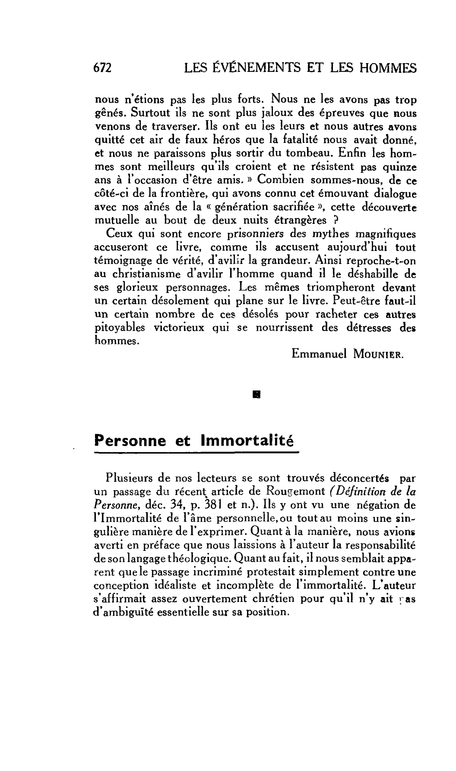 LA PENSÉE ENGAGÉE : Personne et Immortalité