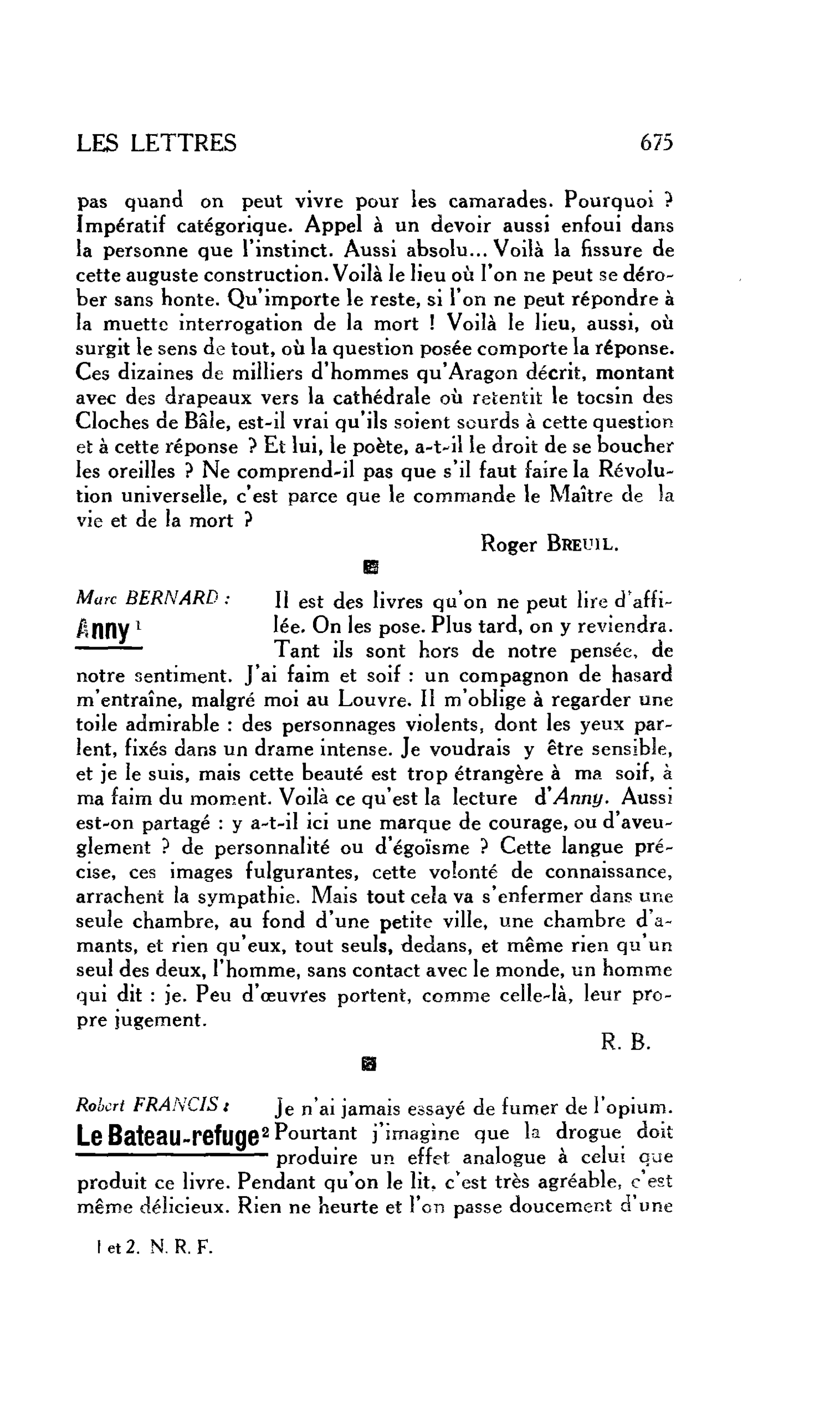 LES LETTRES : Marc BERNARD : Anny