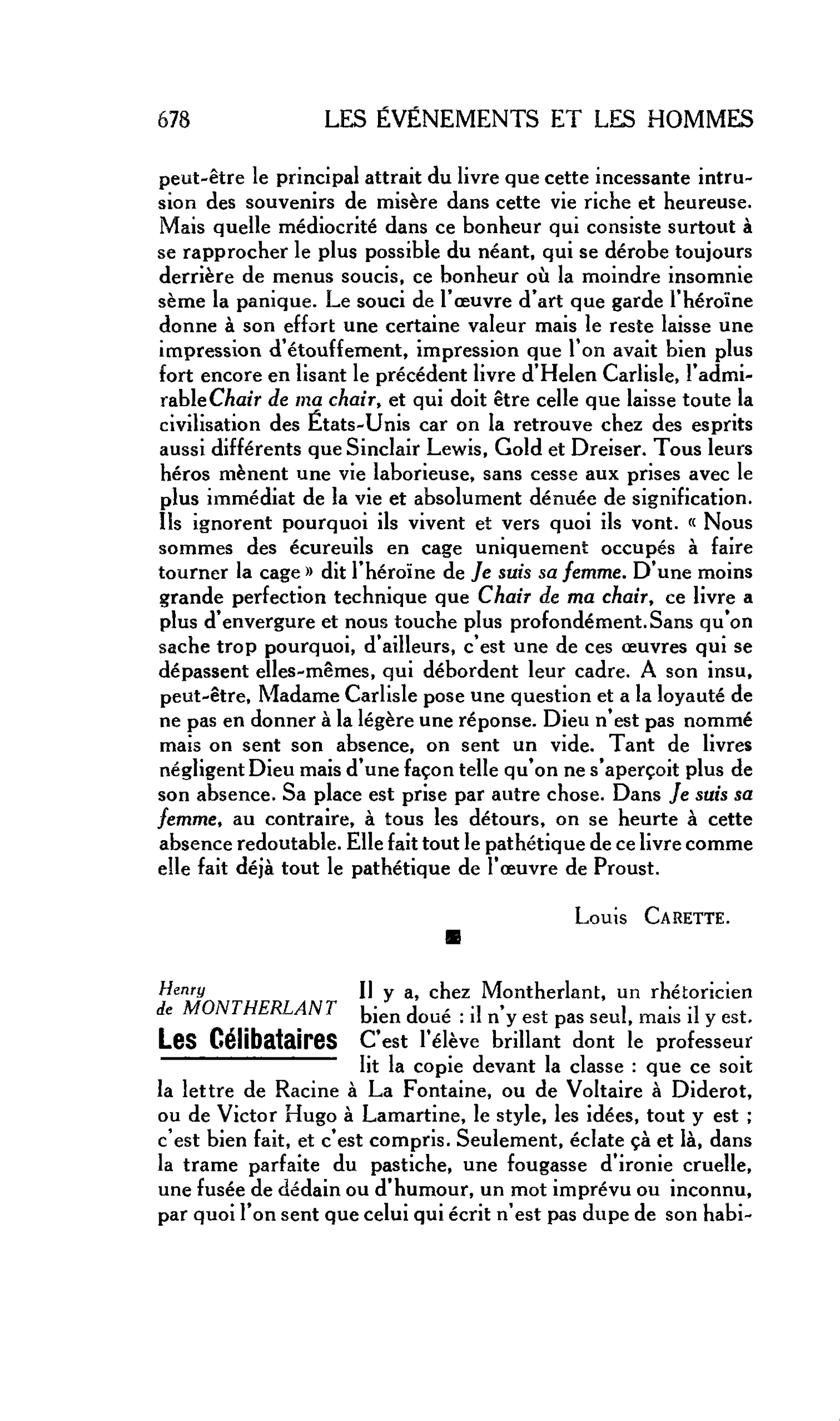 LES LETTRES : Henry de MONTHERLANT Les Célibataires