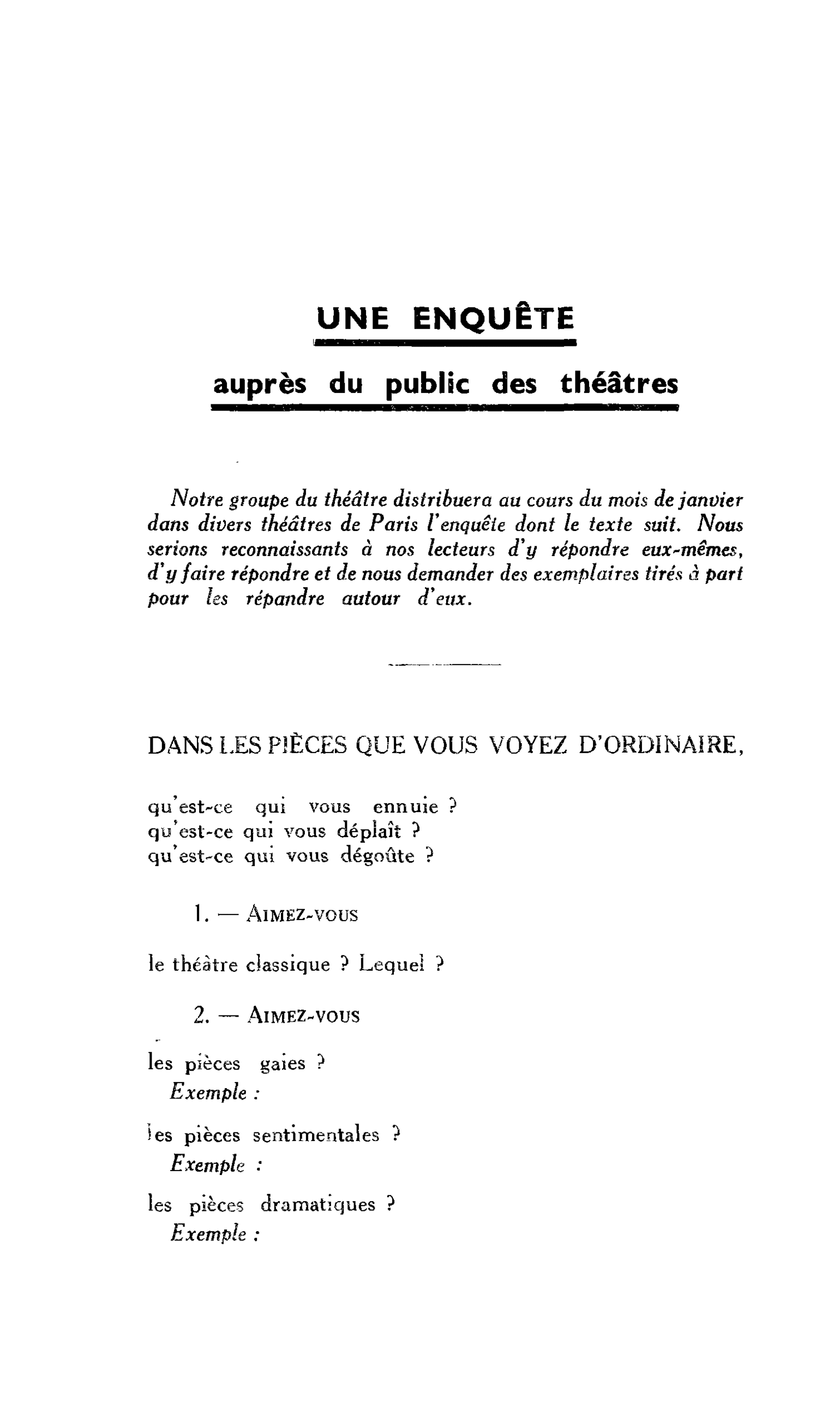 LES LETTRES : UNE ENQUÊTE auprès du public des théâtres
