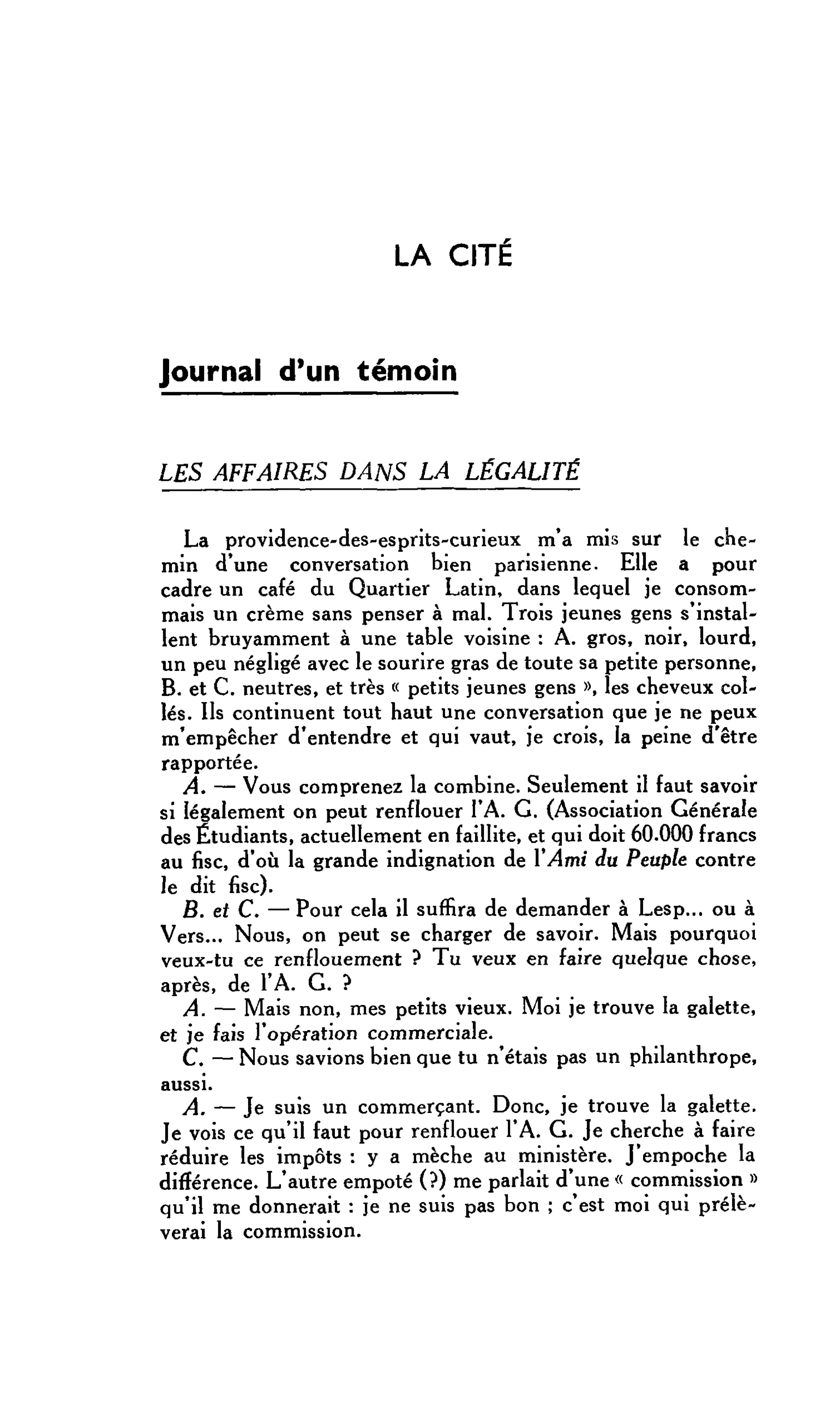 LA CITE : Journal d’un témoin