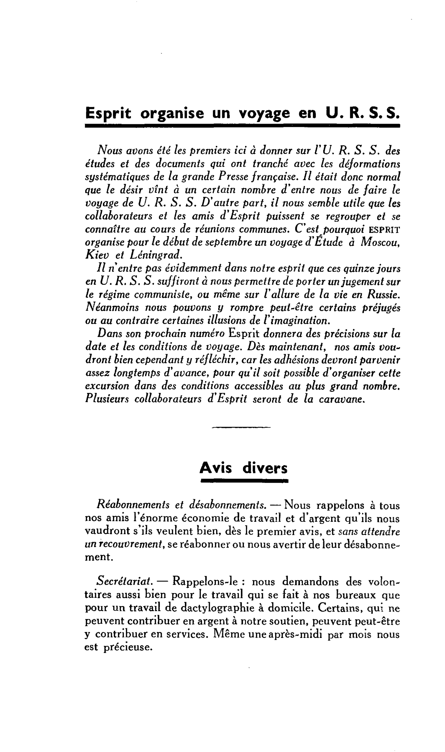 Avis divers