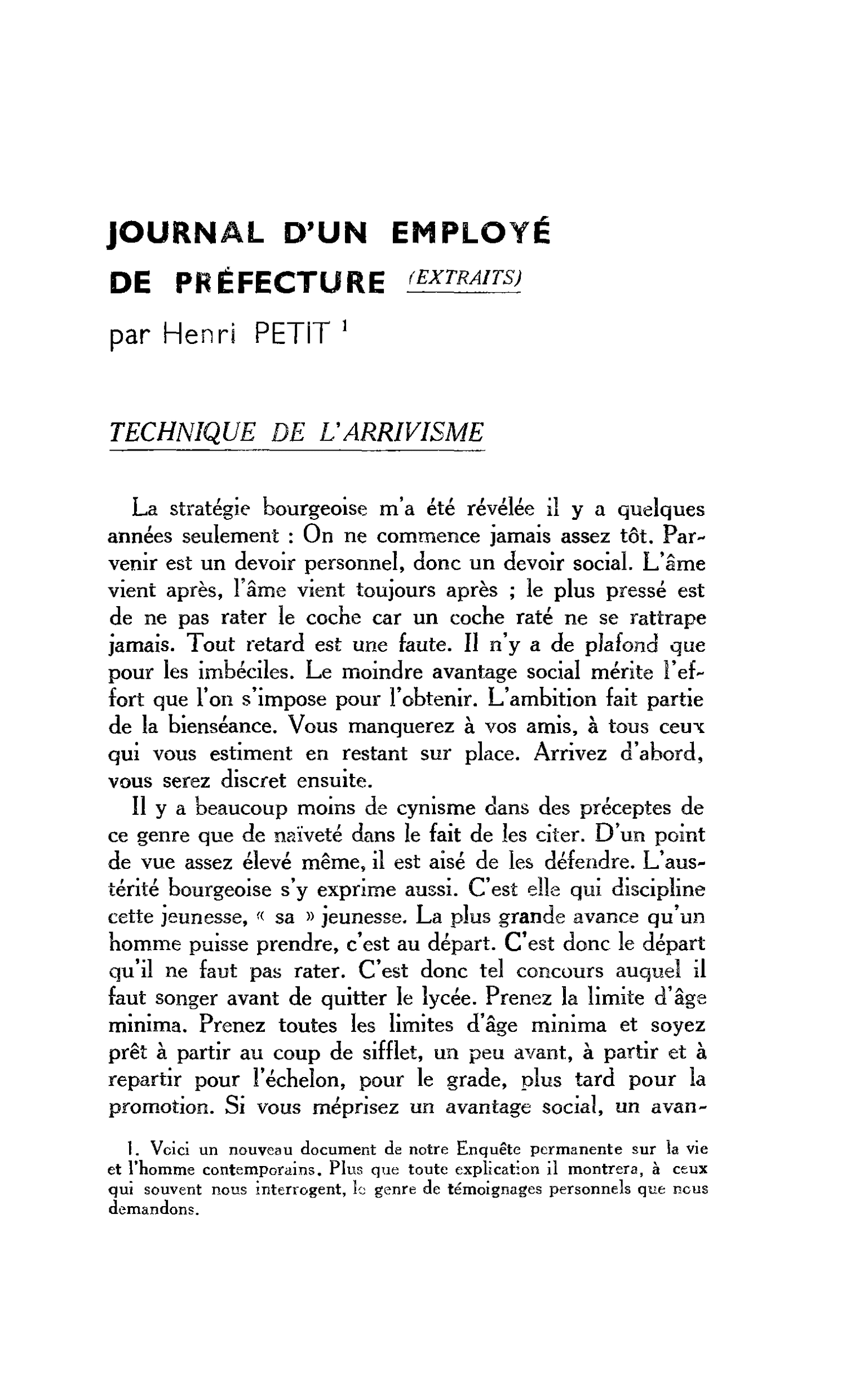JOURNAL D’UN EMPLOYÉ DE PRÉFECTURE (extraits)