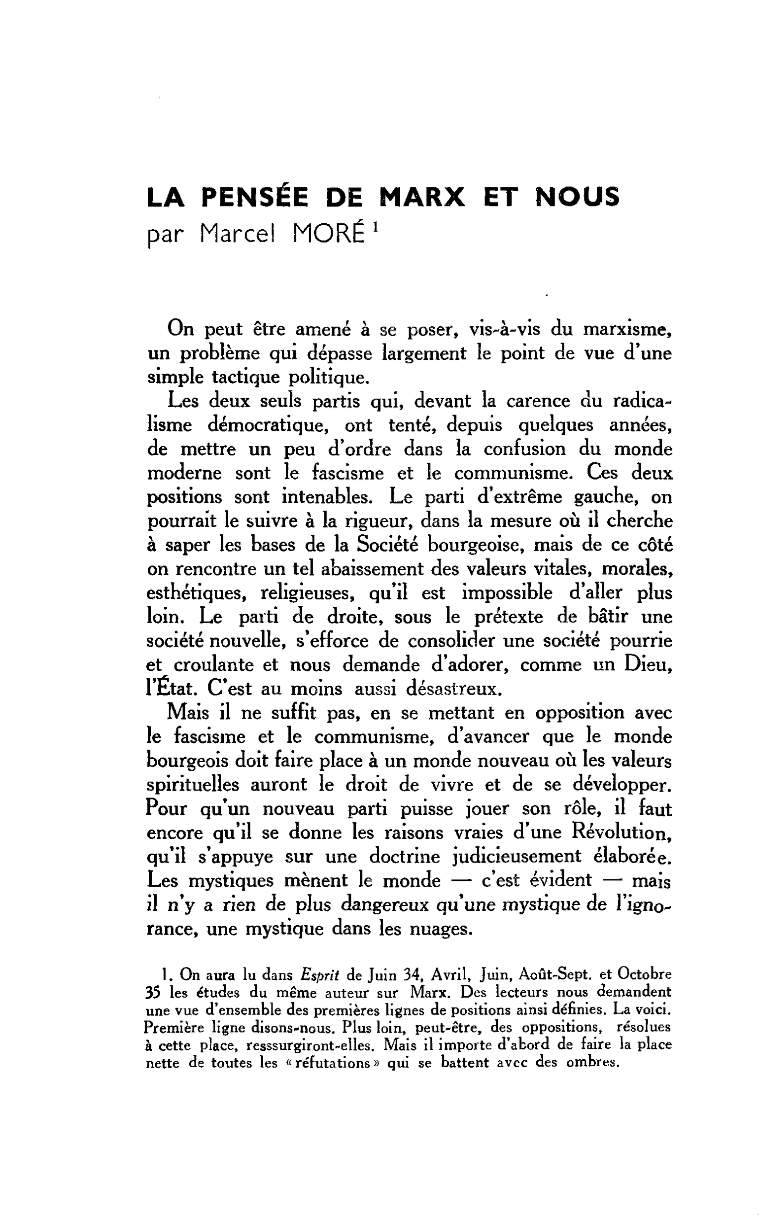 LA PENSÉE DE MARX ET NOUS