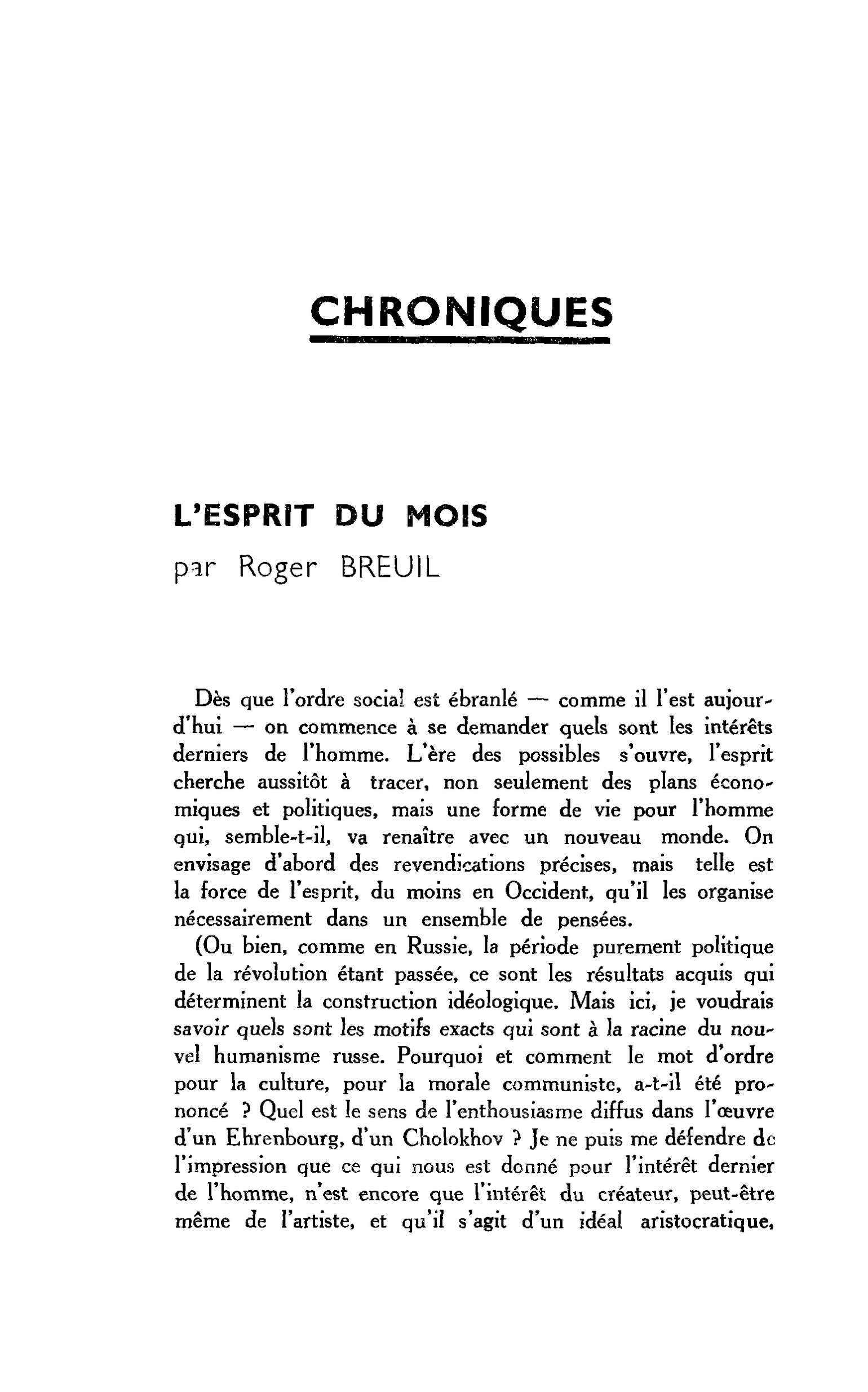 L’ESPRIT DU MOIS