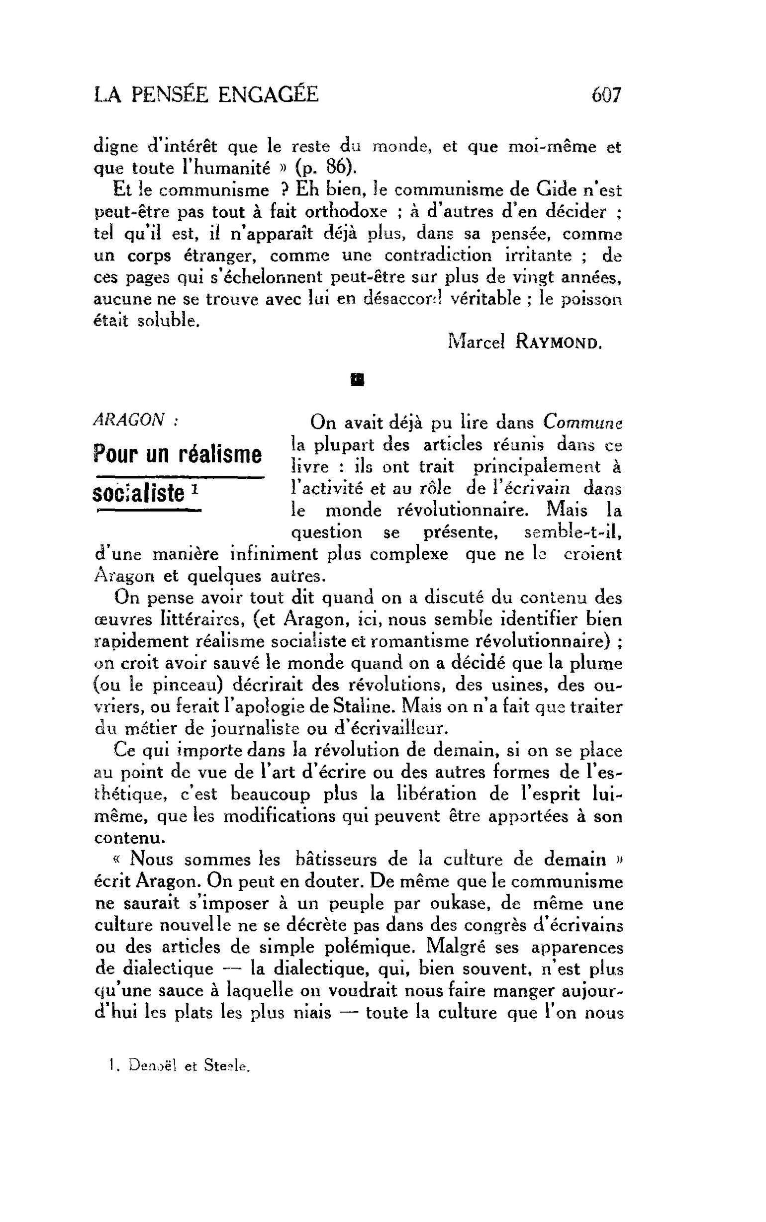 LA PENSÉE ENGAGÉE. ARAGON : Pour un réalisme socialiste