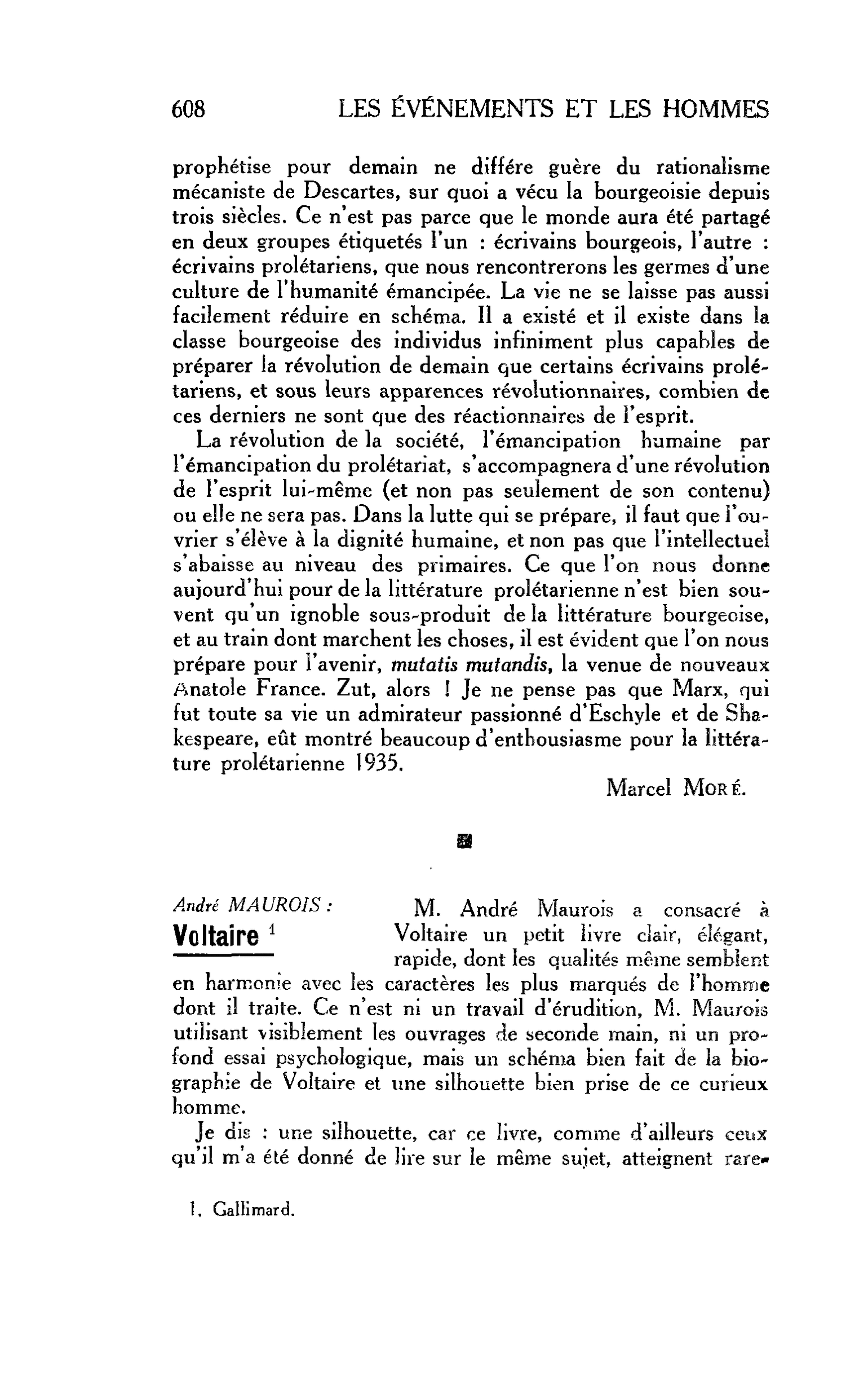 LA PENSÉE ENGAGÉE. André MAUROIS : Voltaire