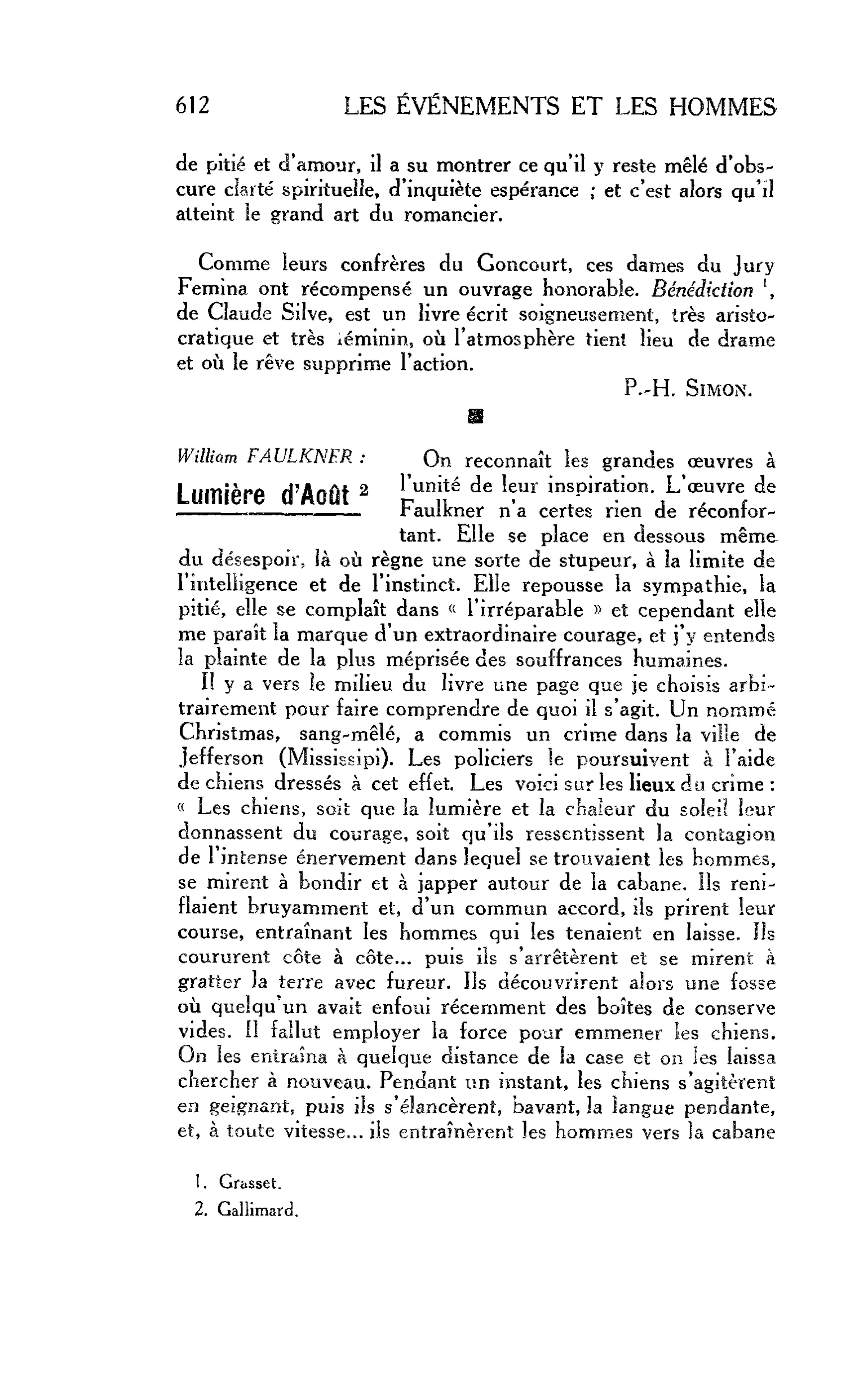LES LETTRES. William FAULKNER : Lumière d’Août