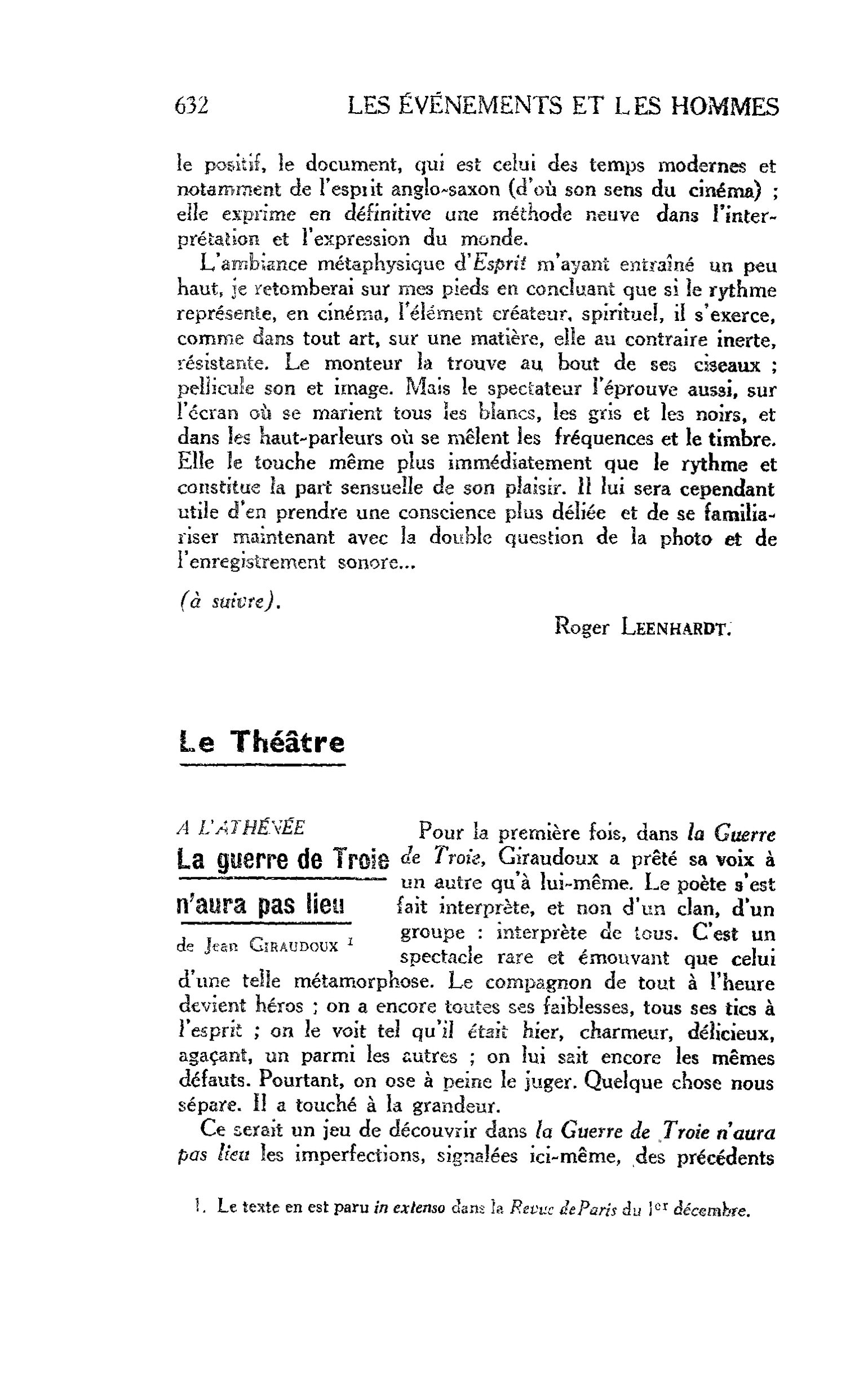 LES ARTS. Le Théâtre. A l’ATHÉNÉE : La guerre de Troie n’aura pas lieu de Jean Giraudoux