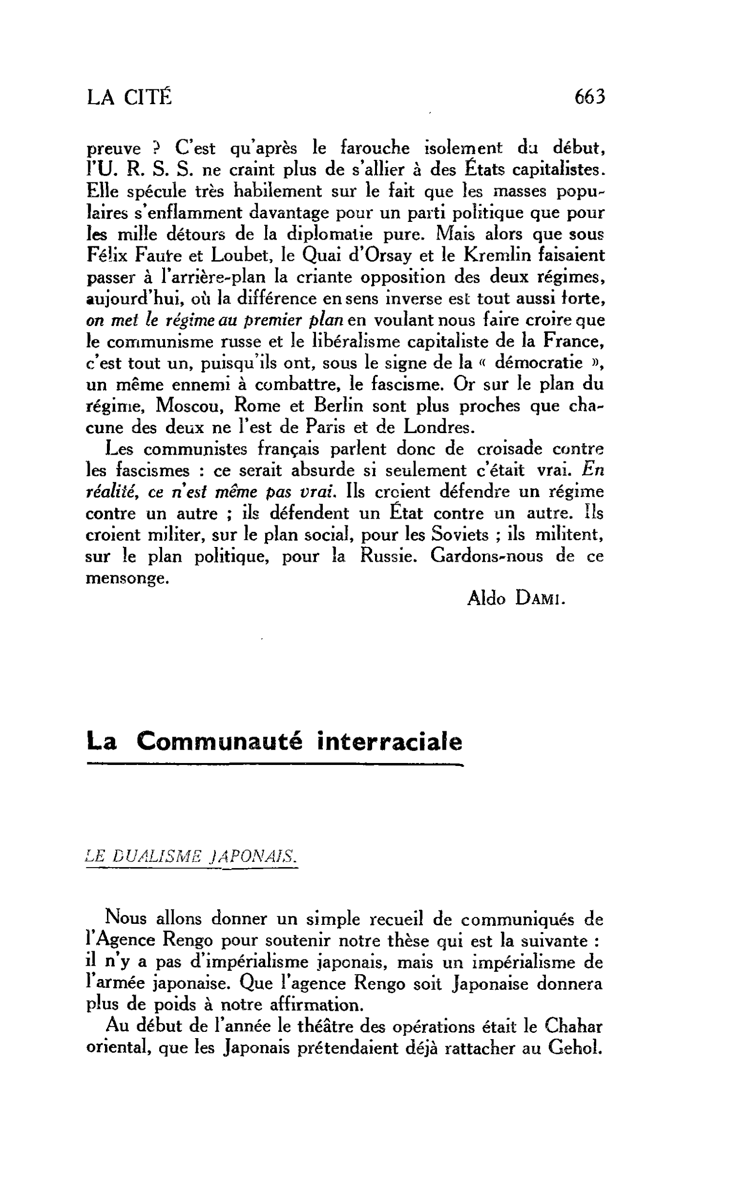 LA CITÉ. La Communauté interraciale : LE DUALISME JAPONAIS