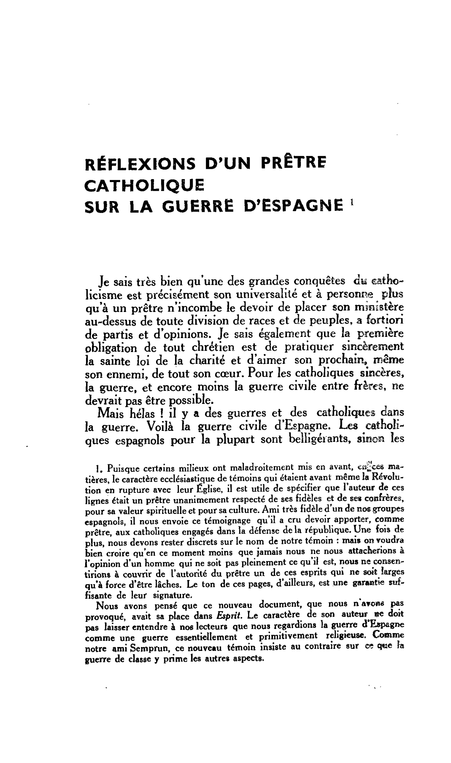 RÉFLEXIONS D’UN PRÊTRE CATHOLIQUE SUR LA GUERRE D’ESPAGNE