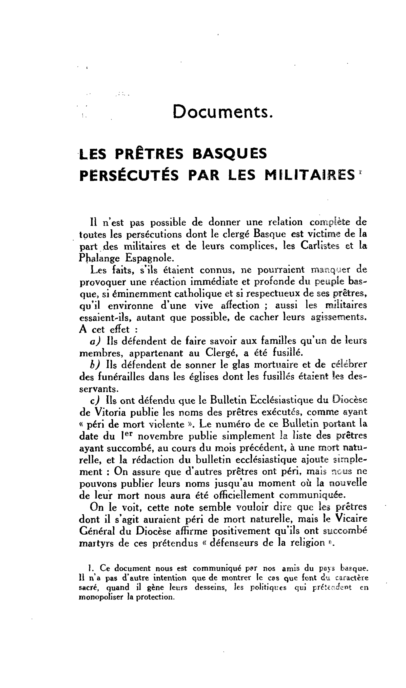 LES PRÊTRES BASQUES PERSÉCUTÉS PAR LES MILITAIRES