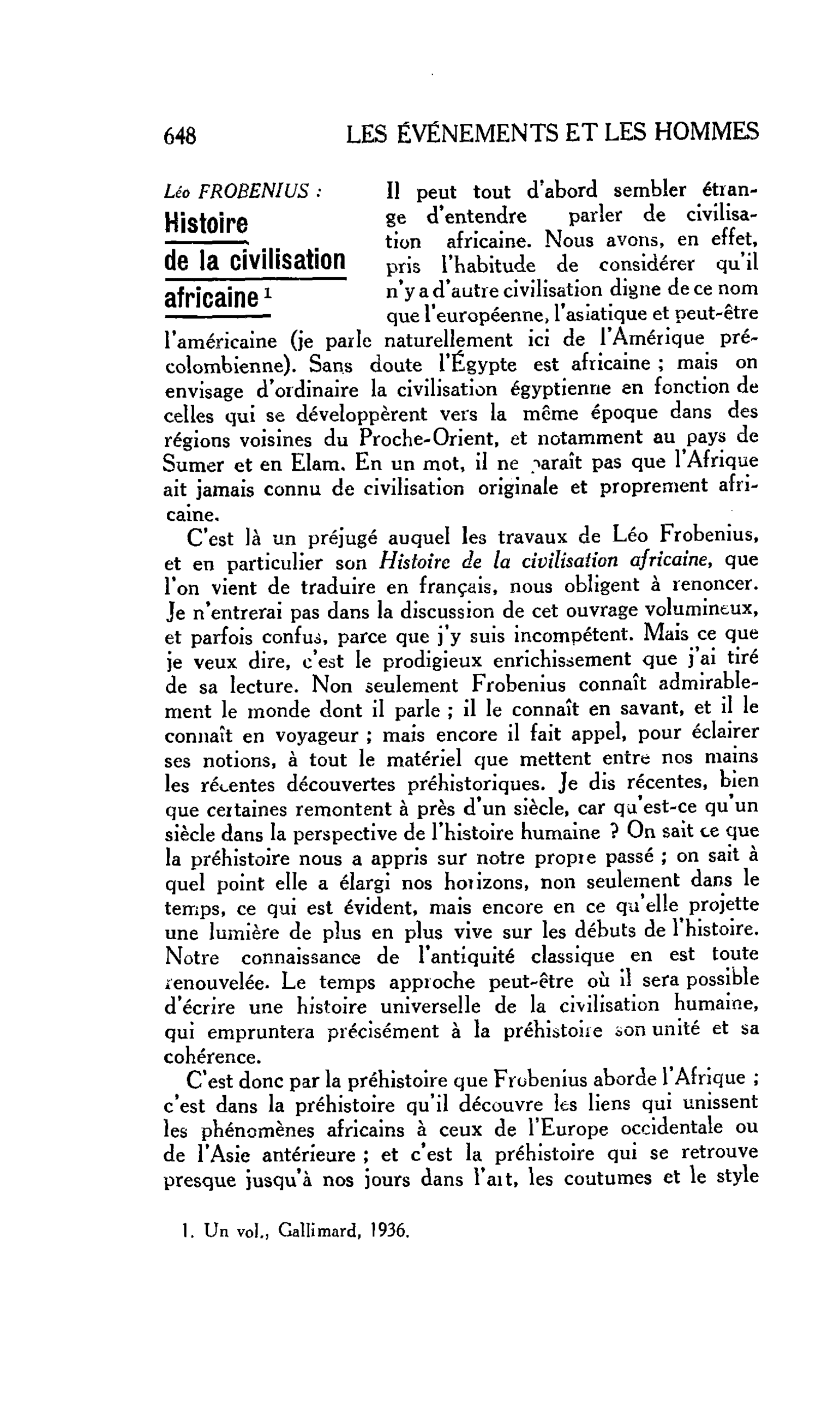 CULTURE ET CIVILISATION. Léo FROBENIUS : Histoire de la civilisation africaine