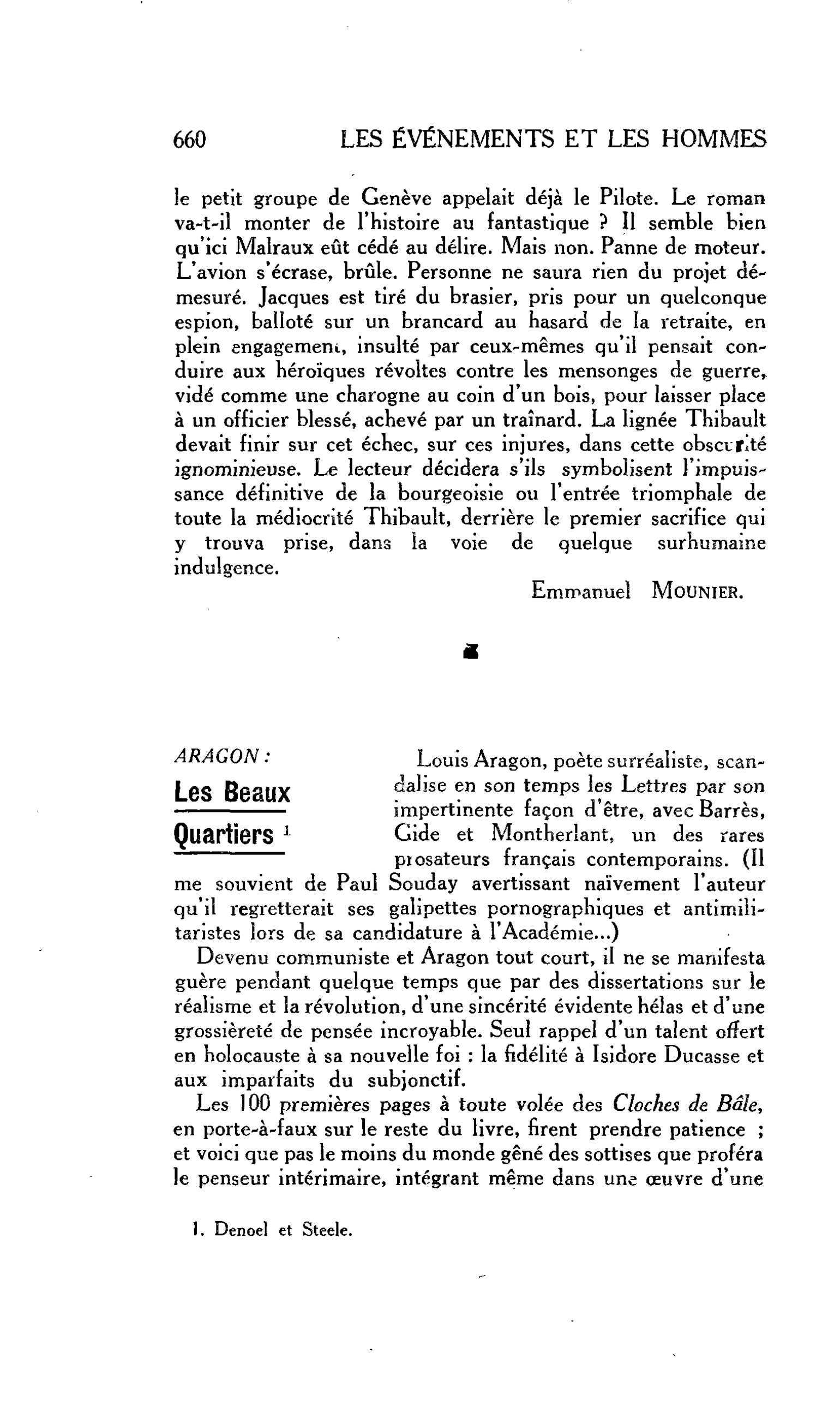 LES LETTRES. ARAGON : Les Beaux Quartiers
