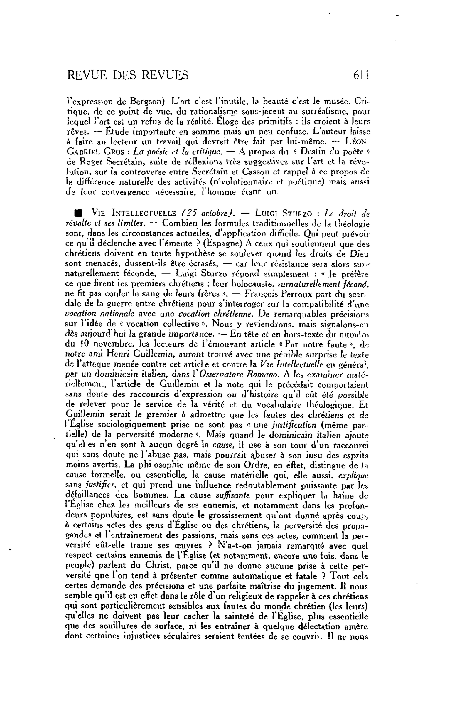 Vie Intellectuelle (25 octobre)