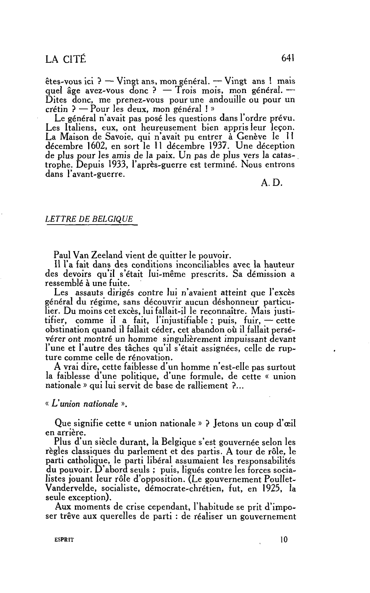 LA CITÉ : LETTRE DE BELGIQUE