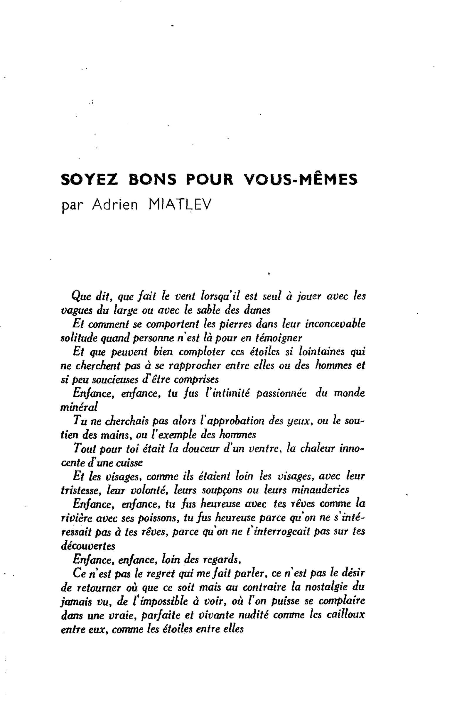 SOYEZ BONS POUR VOUS-MÊMES