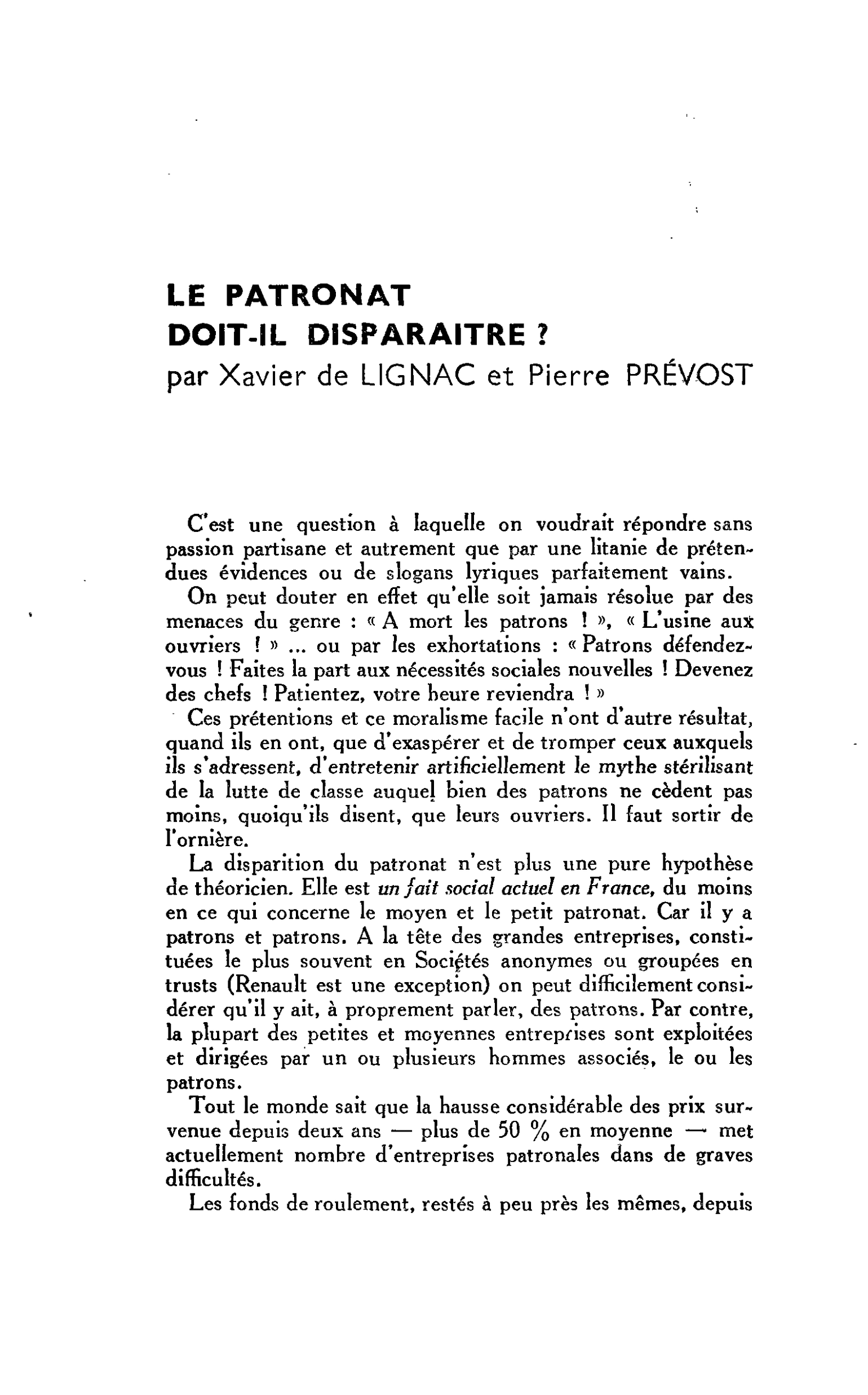 LE PATRONAT DOIT-IL DISPARAITRE ?
