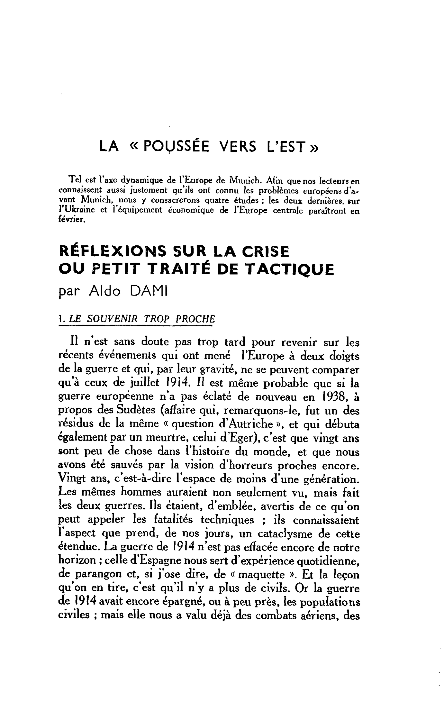 RÉFLEXIONS SUR LA CRISE OU PETIT TRAITÉ DE TACTIQUE