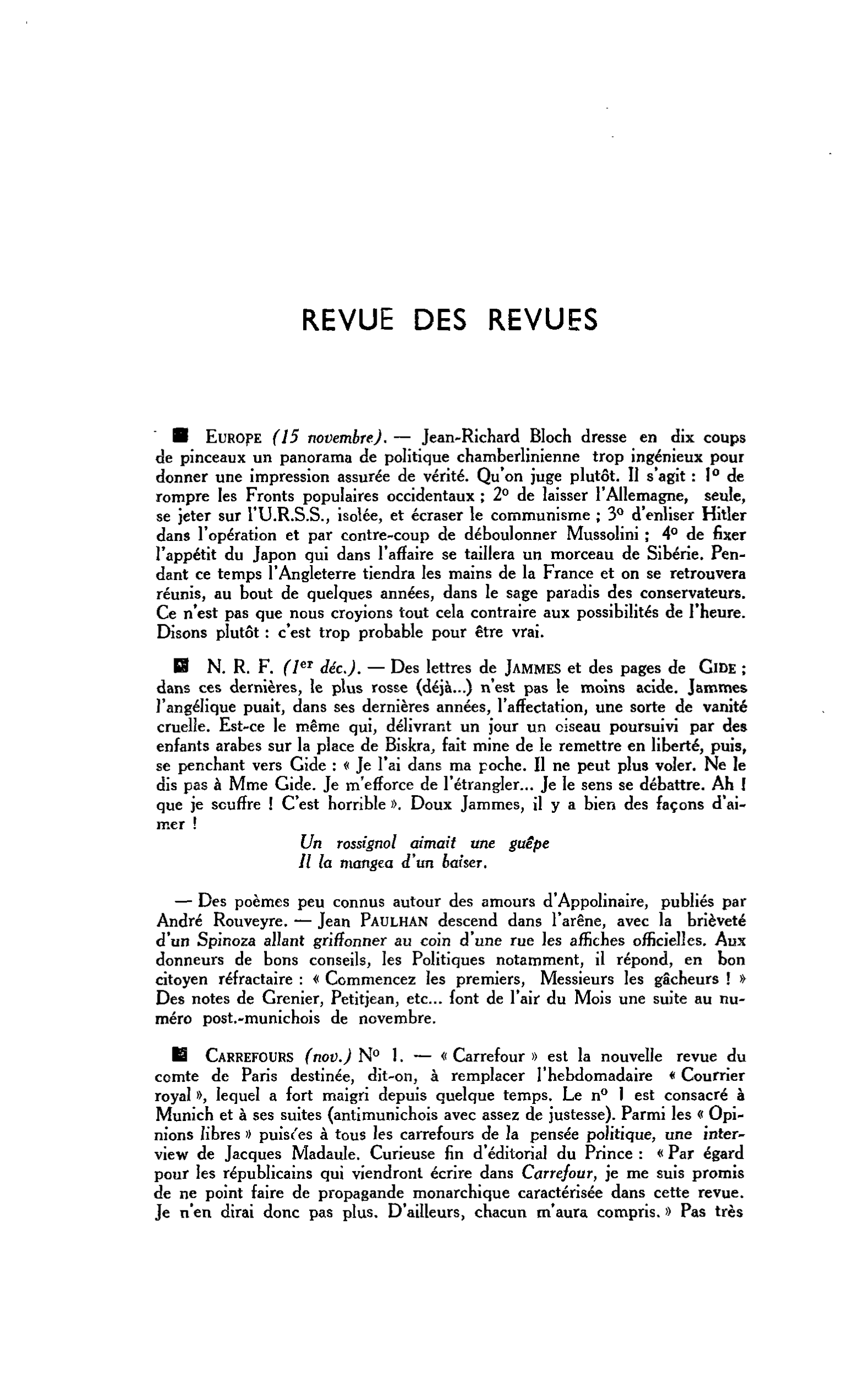 REVUE DES REVUES